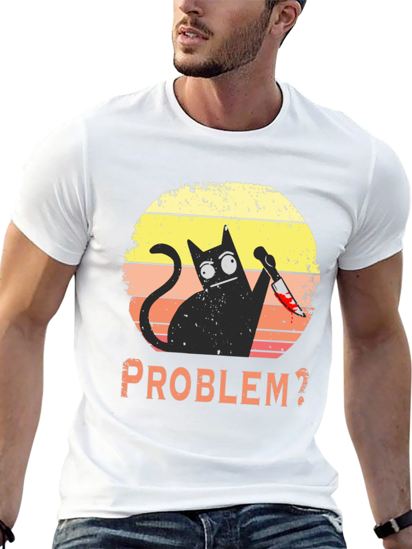Black Problem Cat T-Shirt - Funny Graphic Tee view 13