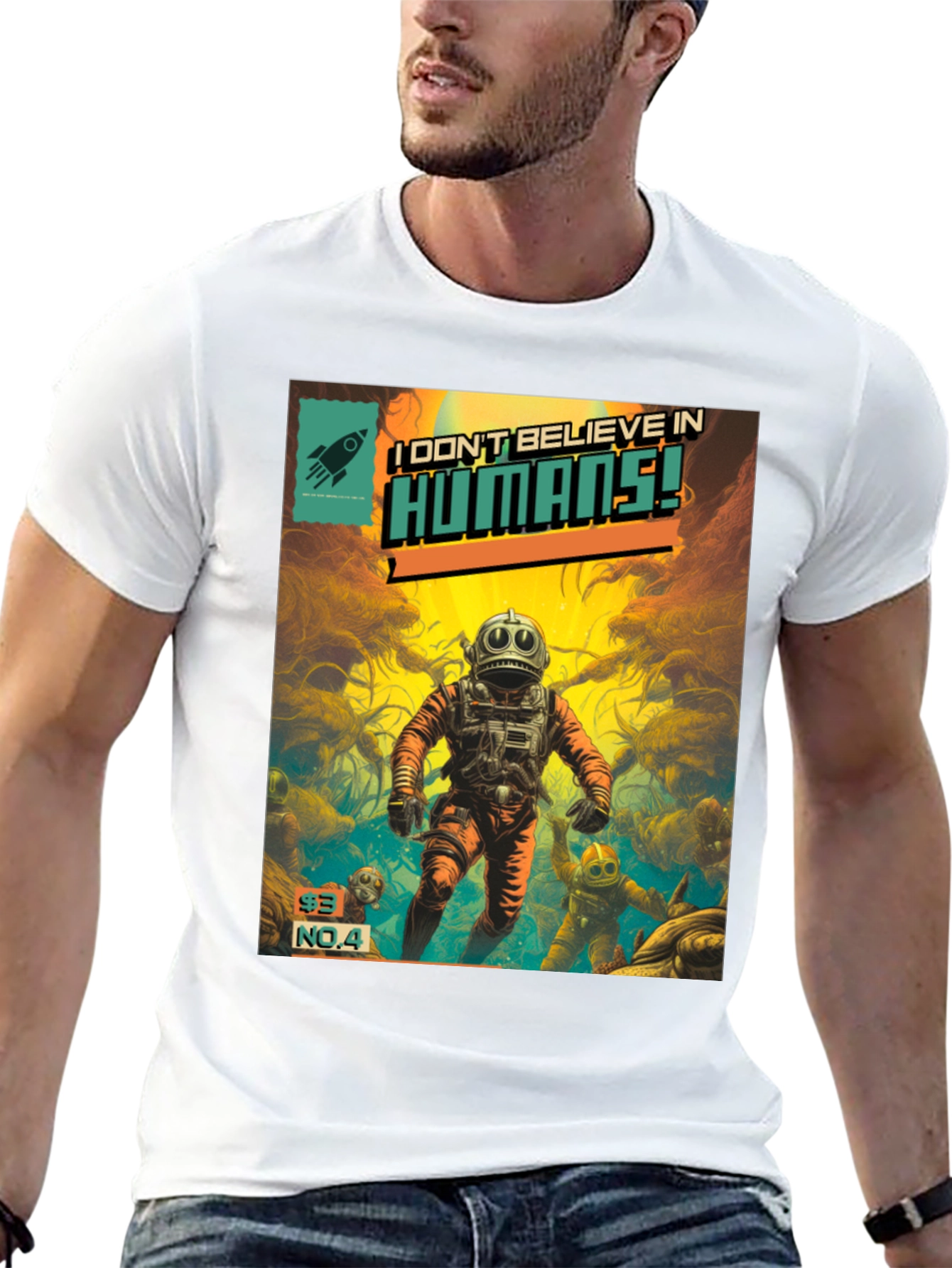 Black I Don't Believe in Humans! Comic T-Shirt view 13