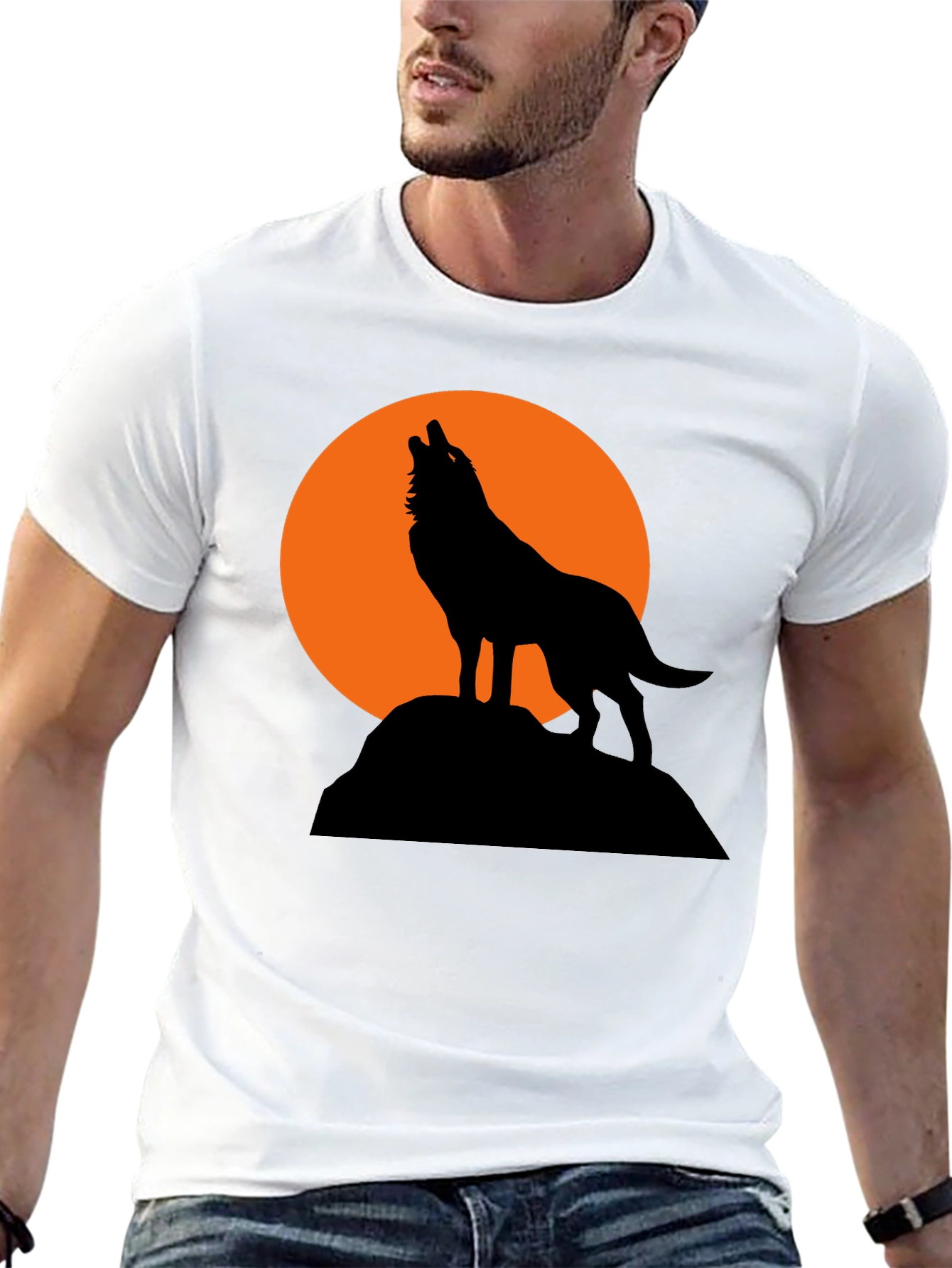 Black Wolf Howling at Moon Graphic T-Shirt view 13