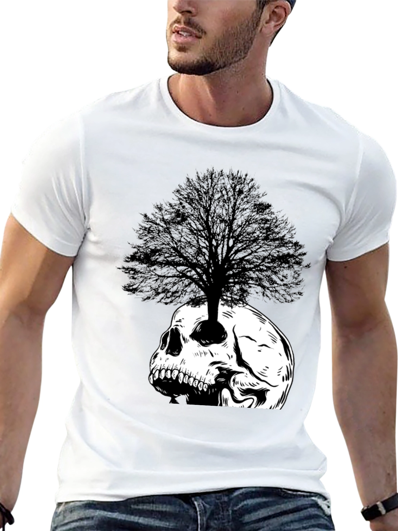 Black Skull Tree Graphic Tee - Black Cotton T-Shirt view 13