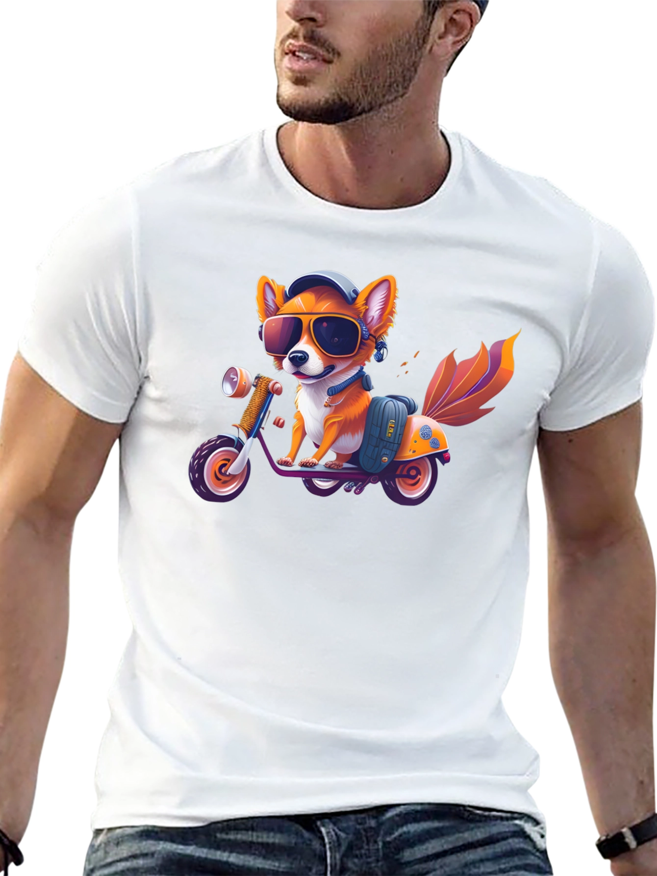 Black Cool Fox on Scooter Graphic T-Shirt view 13