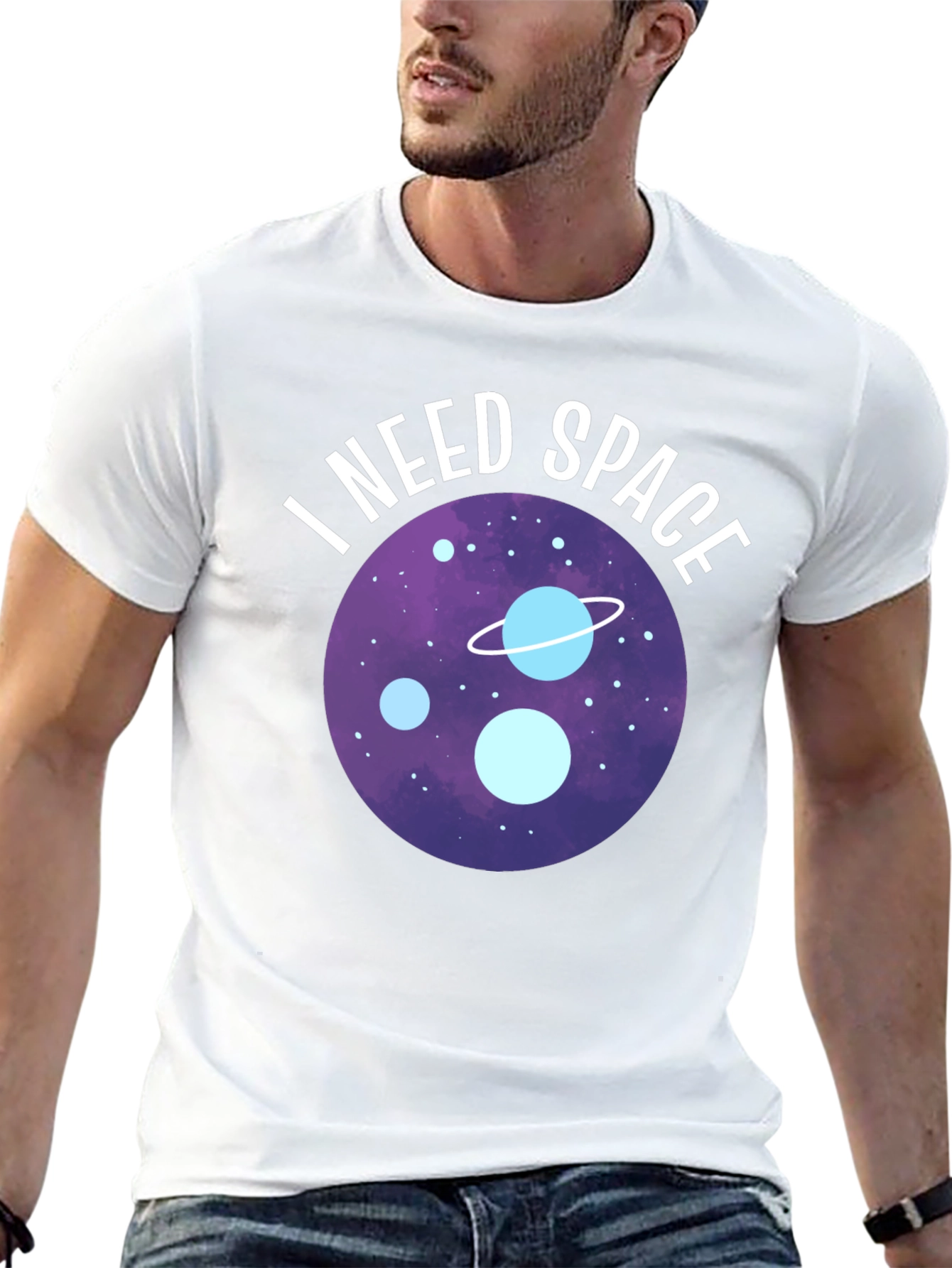 Black I Need Space Graphic T-Shirt - Black Crew Neck Tee view 13