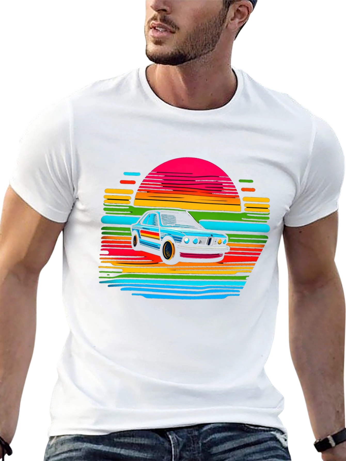 Black Retro Car Sunset T-Shirt - Black view 13