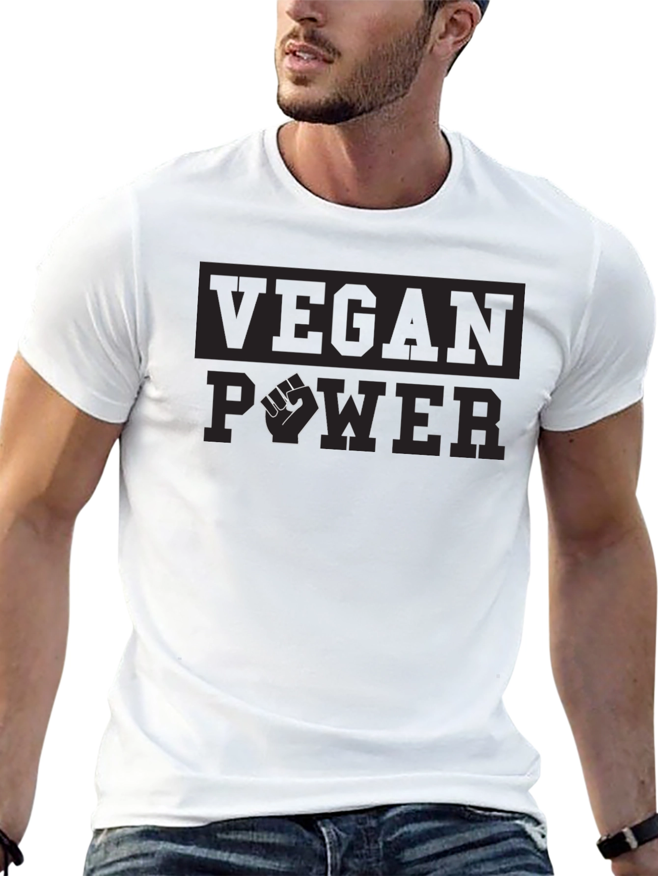 Black Vegan Power T-Shirt - Black, Graphic Tee view 13