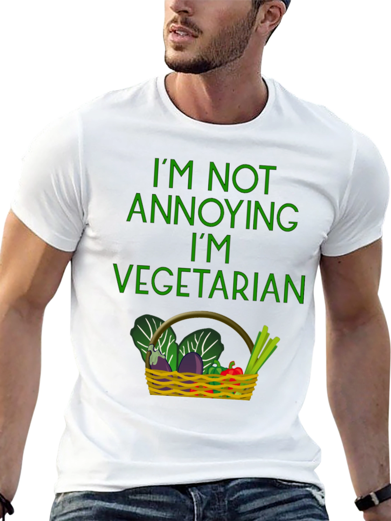 Black Funny Vegetarian T-Shirt - Basket of Veggies view 13