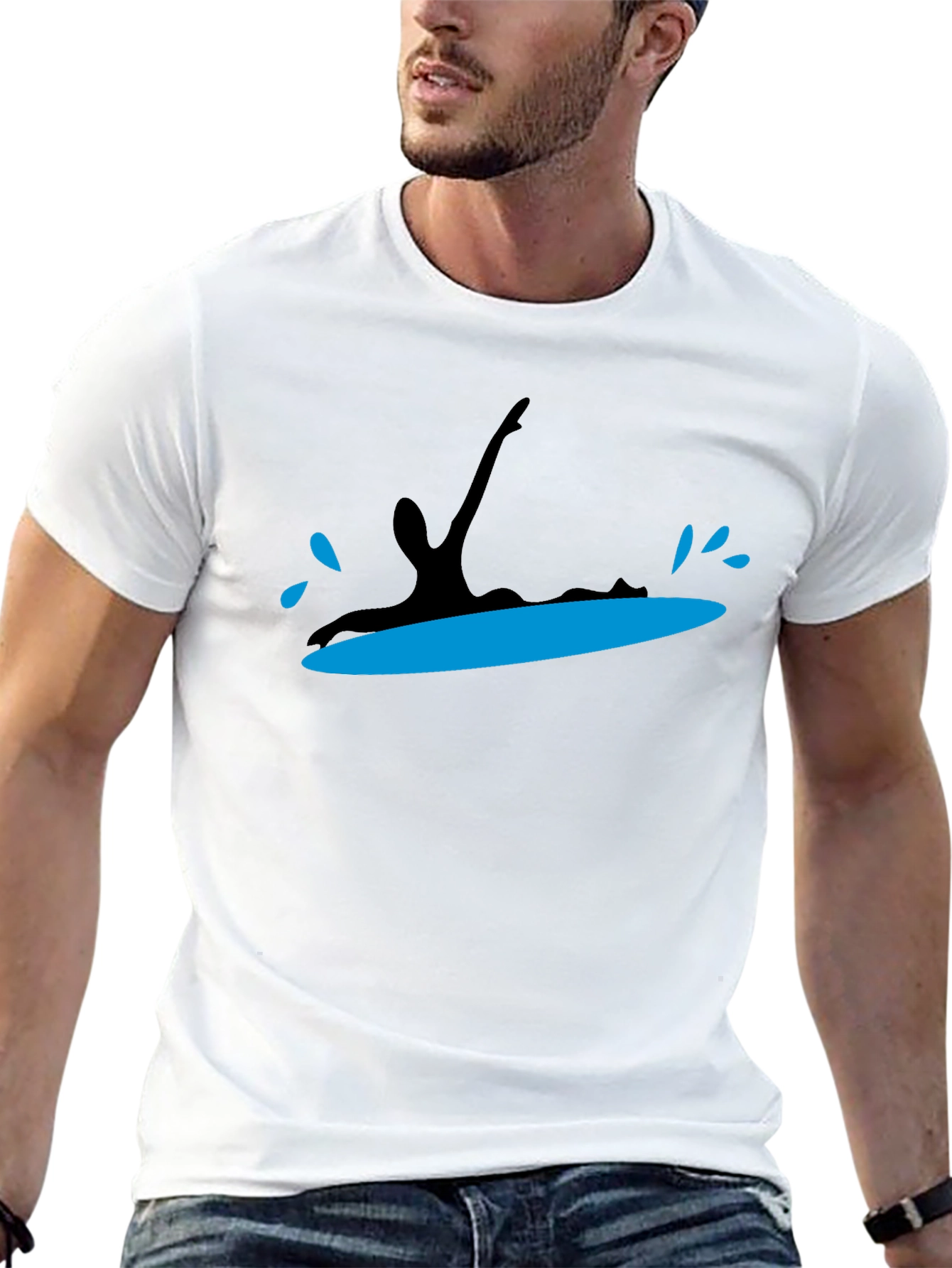 Black Surfing Silhouette Black T-Shirt view 13