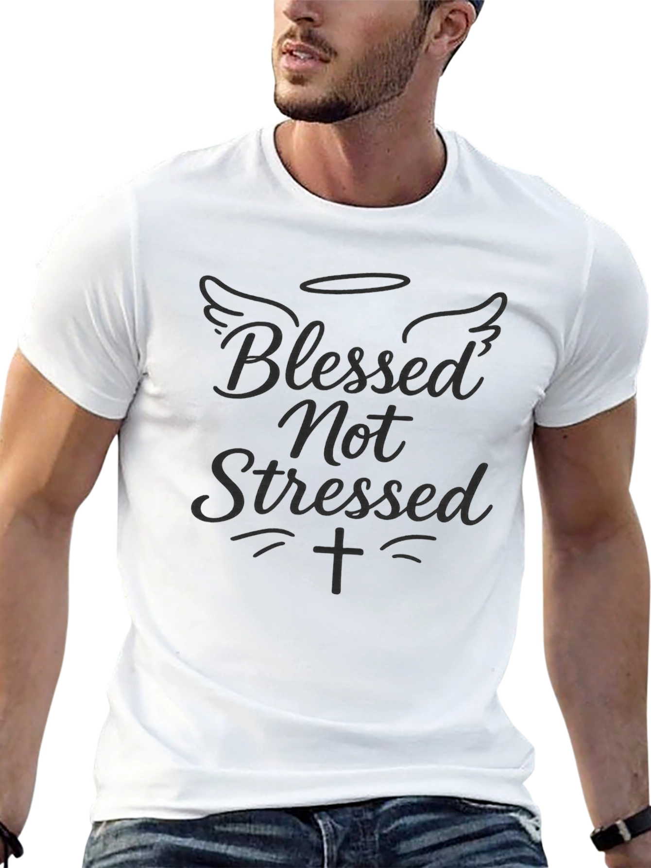 Black Blessed Not Stressed Graphic T-Shirt view 13