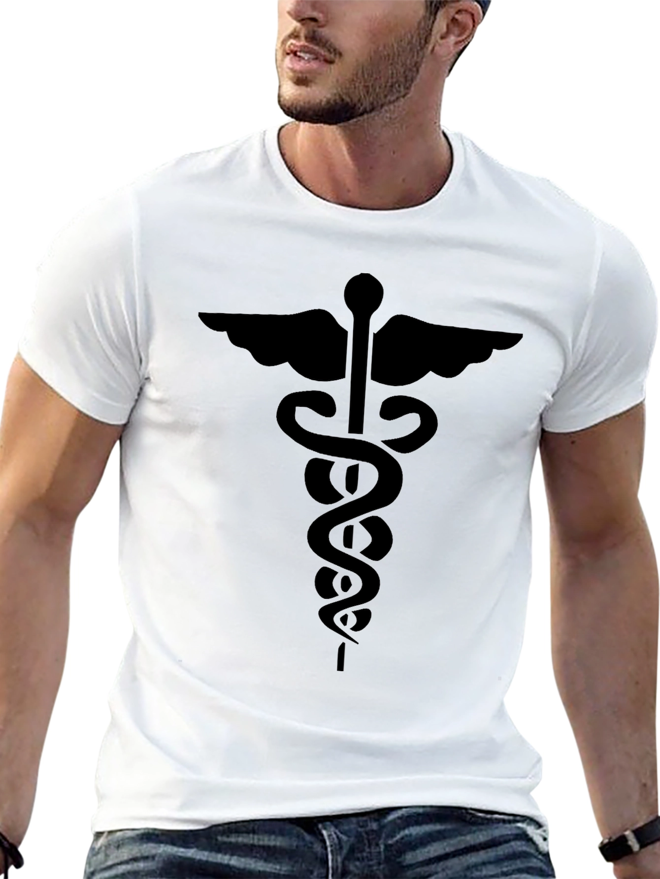 Black Caduceus Symbol Graphic T-Shirt - Black view 13