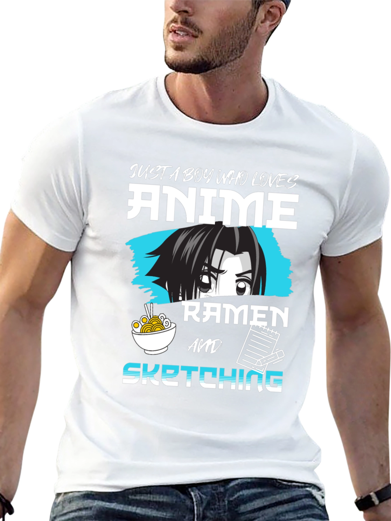 Black Anime Ramen Sketching Graphic Tee - Just a Boy Who Loves view 13