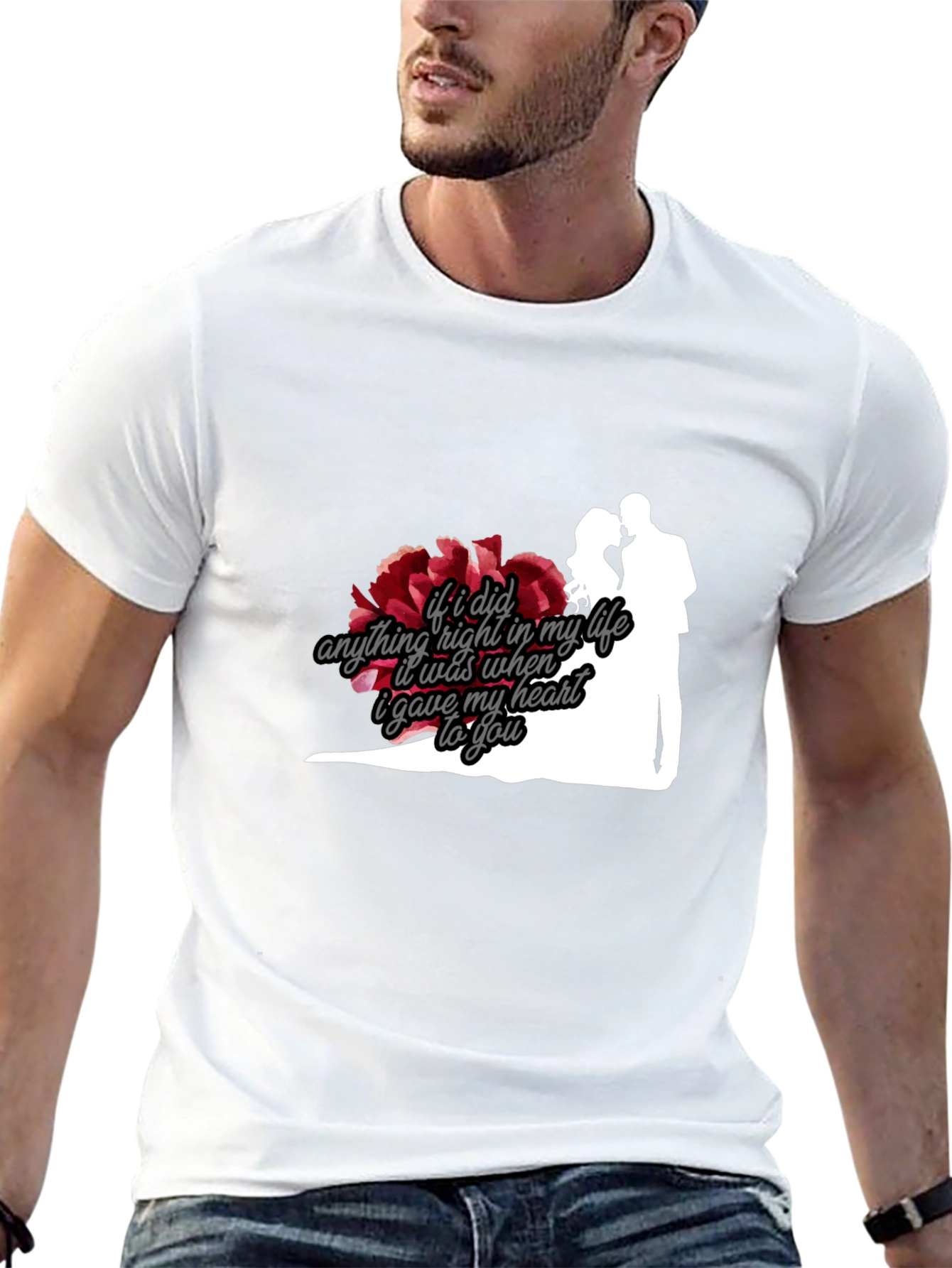 Black Romantic Couple Silhouette T-Shirt view 13