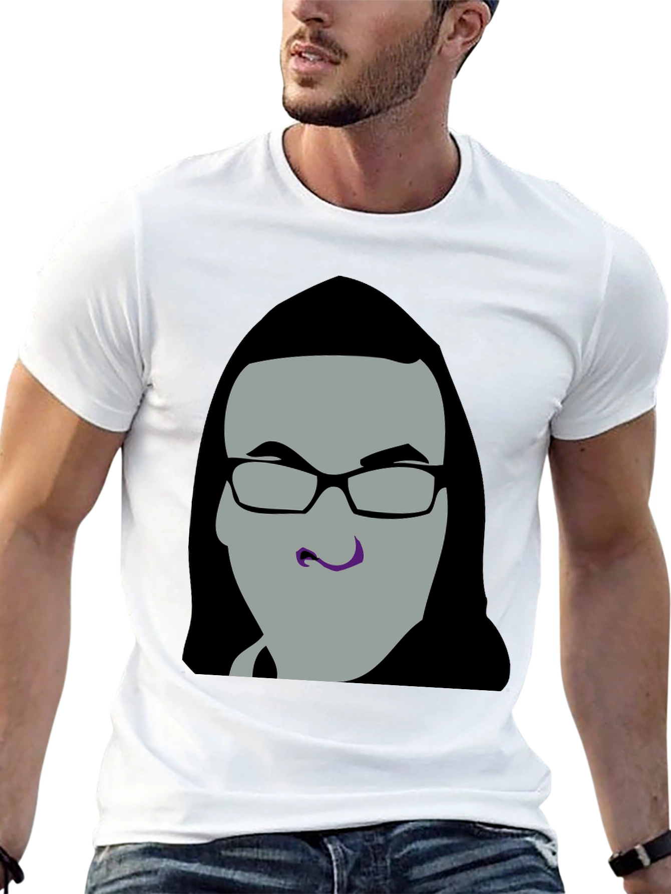 Black Graphic Tee - Man with Glasses view 13