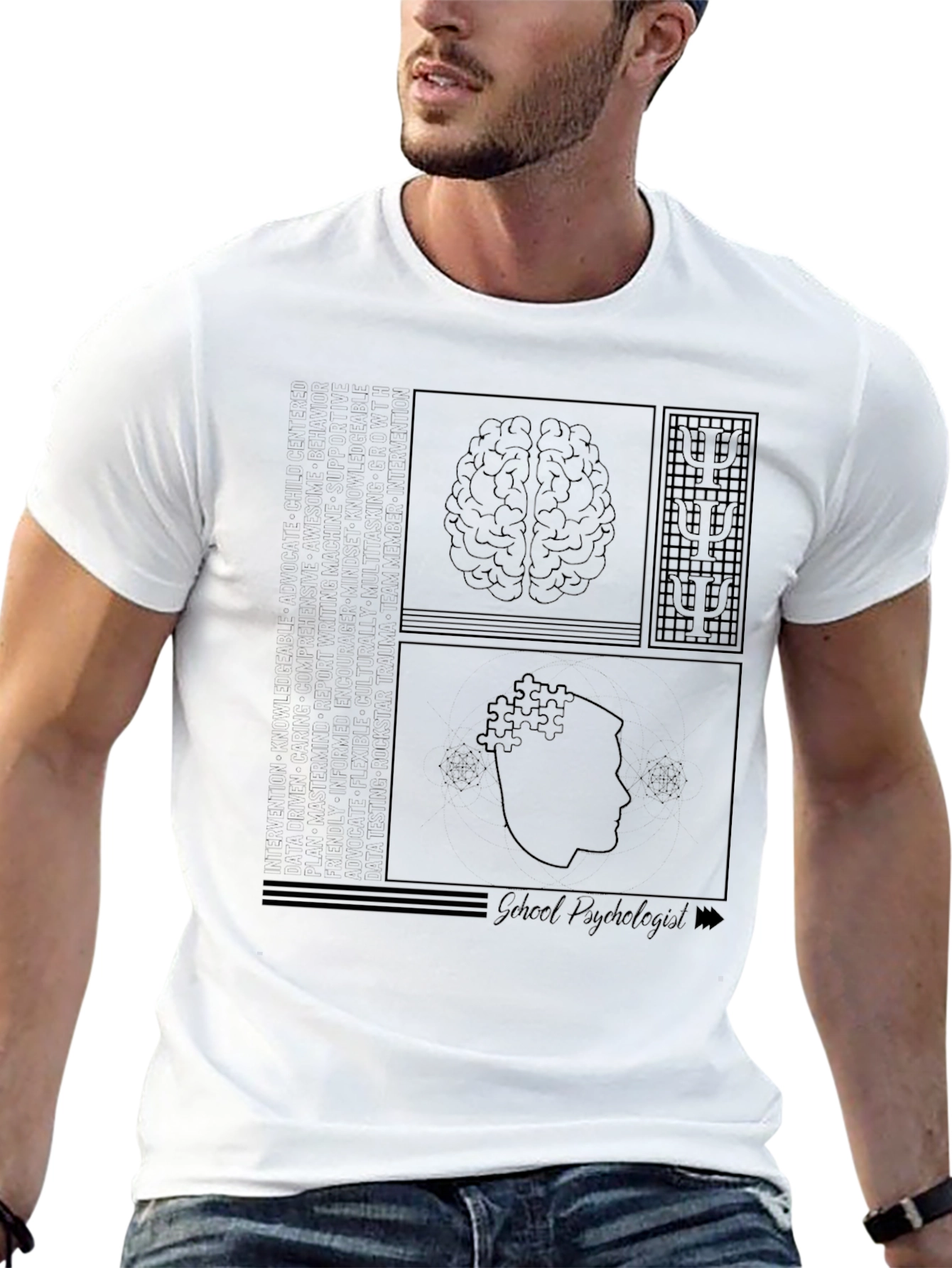 Black Psychology Brain T-Shirt - Black Cotton view 13