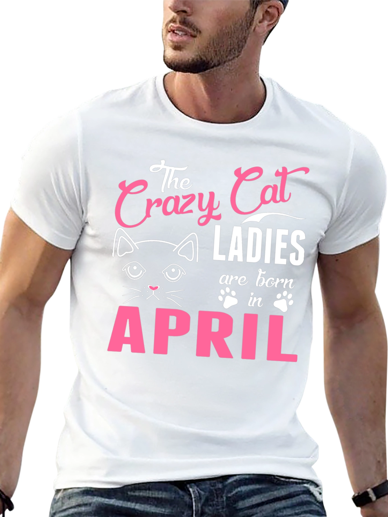 Black Crazy Cat Ladies Born in April T-Shirt view 13