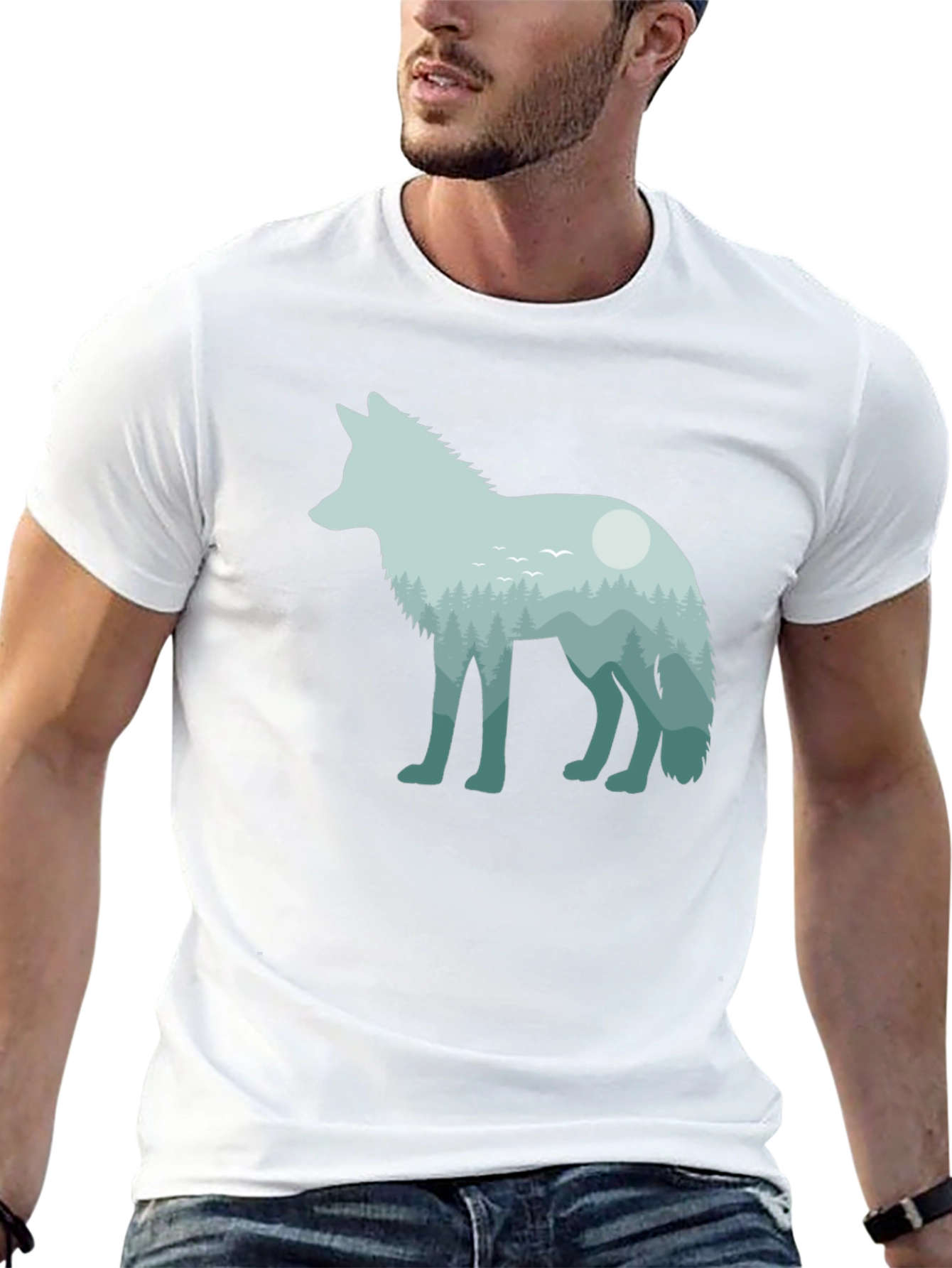 Black Wolf Nature Scene Graphic Tee - Unisex Black T-Shirt view 13
