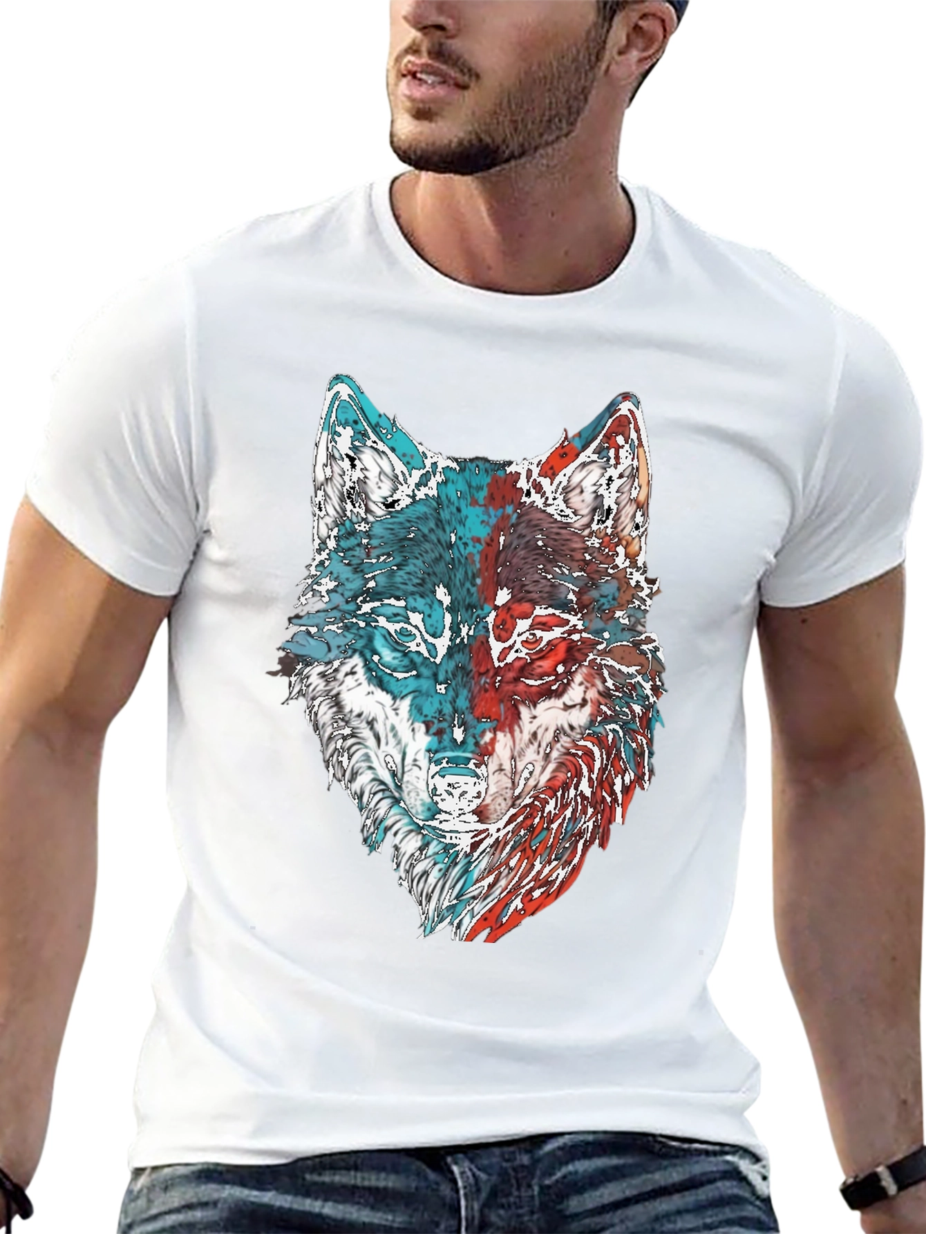 Black Wolf Graphic Print Men's T-Shirt view 13