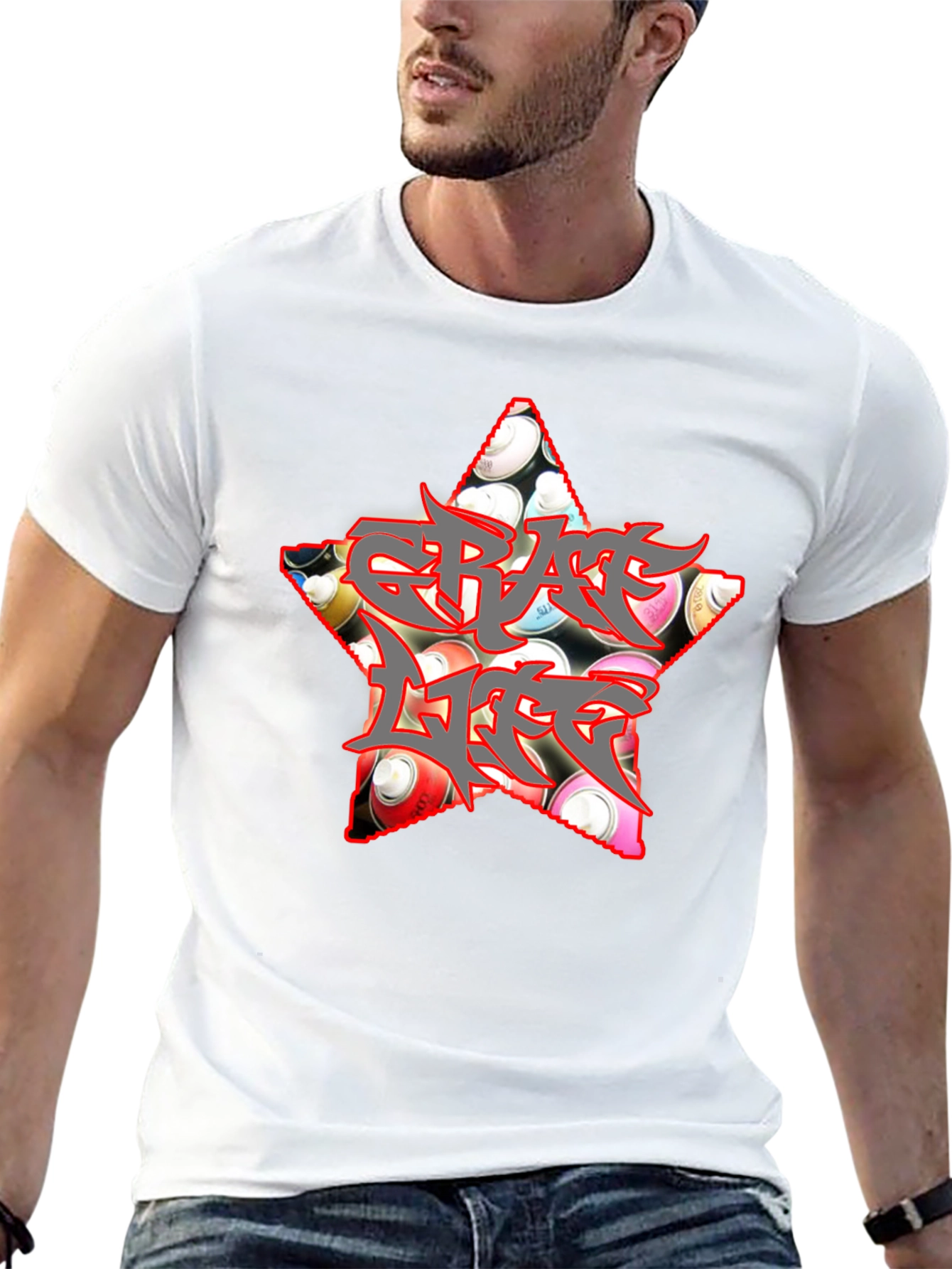 Black Graffiti Life Star T-Shirt - Unique Graphic Tee view 13