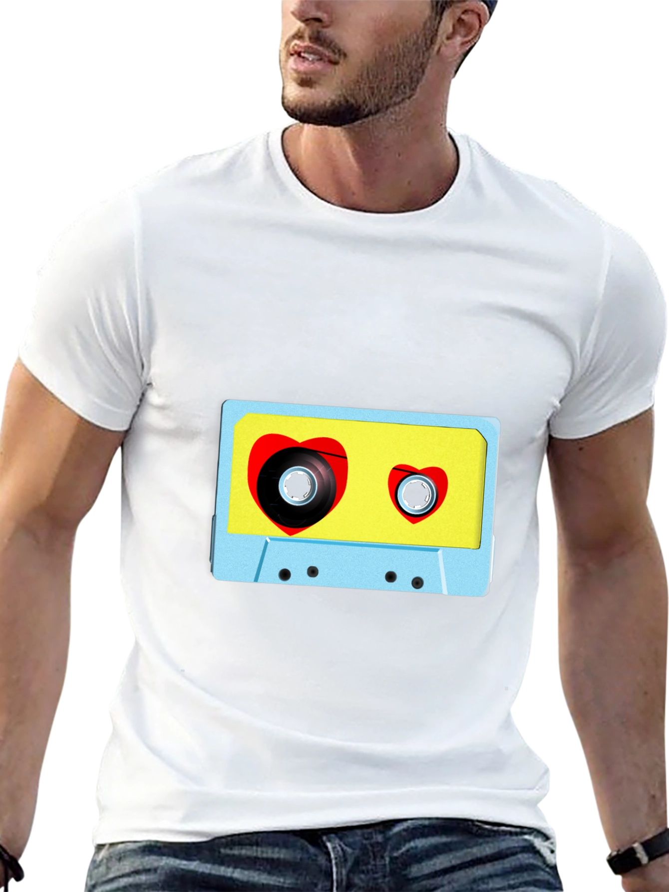 Black Retro Love Tape T-Shirt - Vintage Heart Cassette Tee view 13