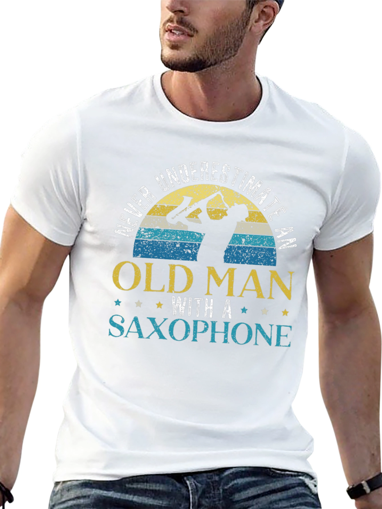 Black Never Underestimate Old Man Saxophone T-Shirt view 13