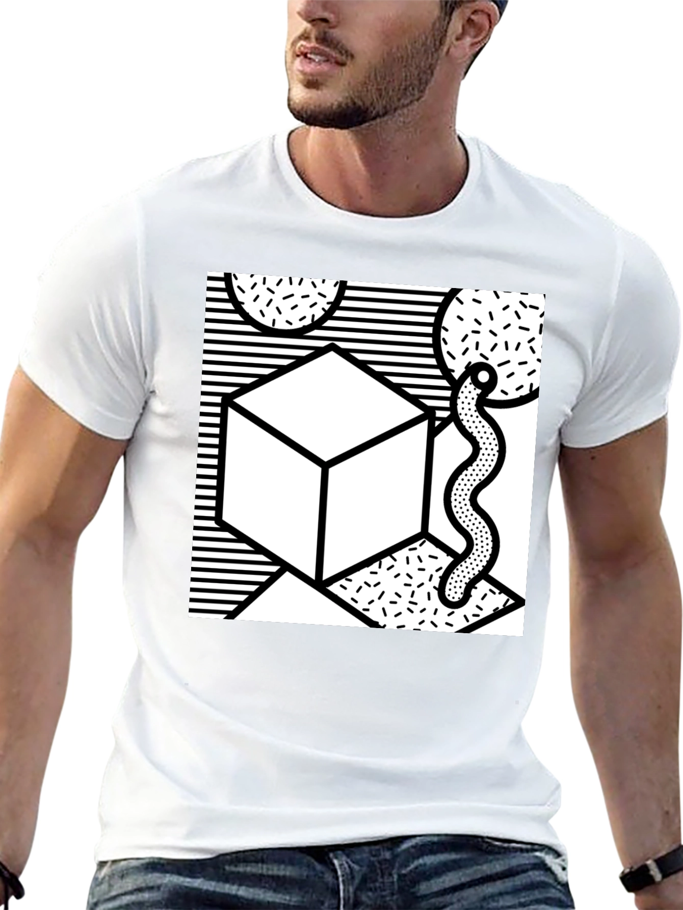 Black Geometric Pattern Black Tee view 13