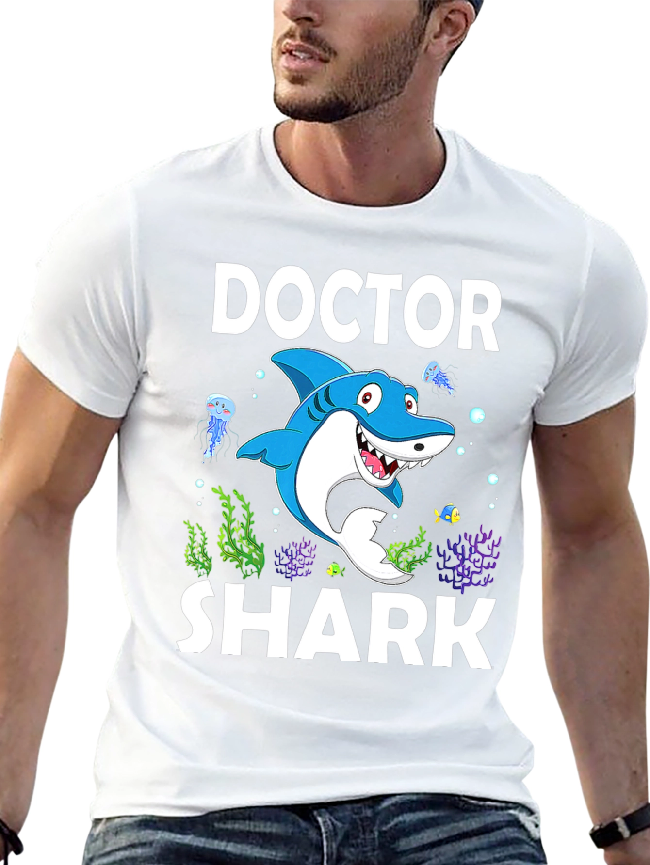 Black Doctor Shark Graphic Tee - Funny Cartoon Shirt view 13