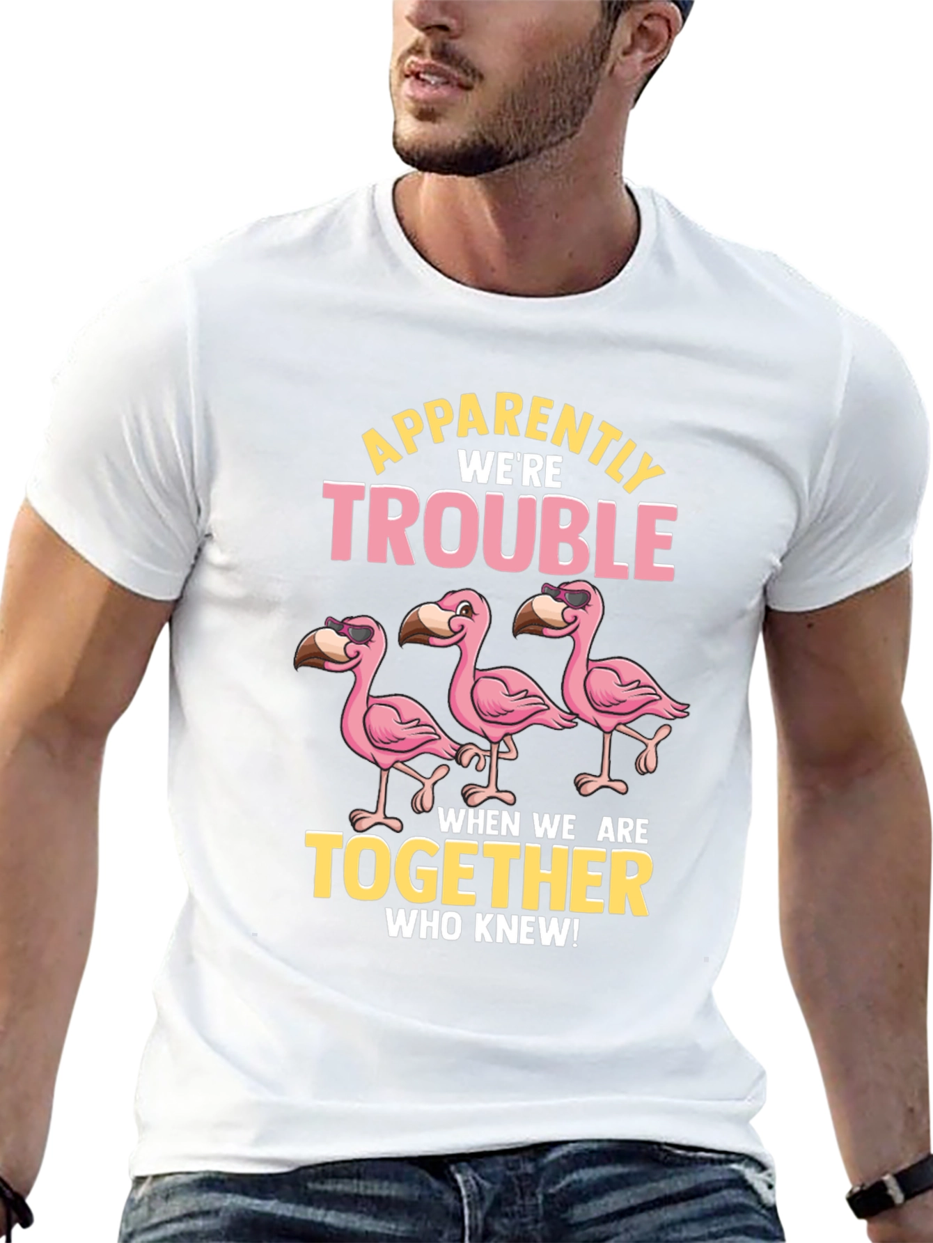 Black Funny Flamingo Trouble T-Shirt view 13