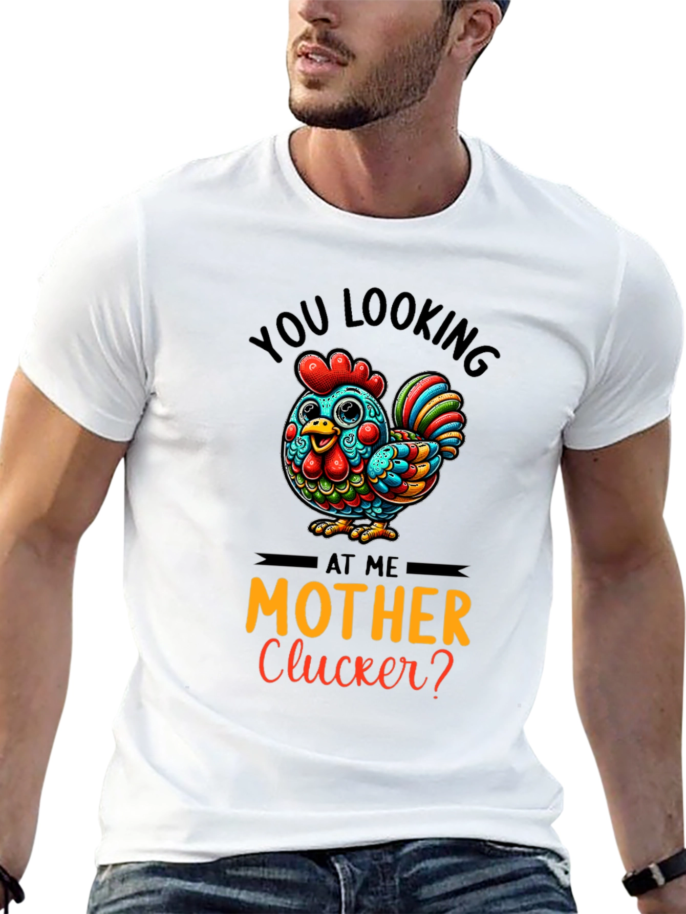 Black Funny Chicken Graphic Tee - You Looking at Me Mother Clucker view 13