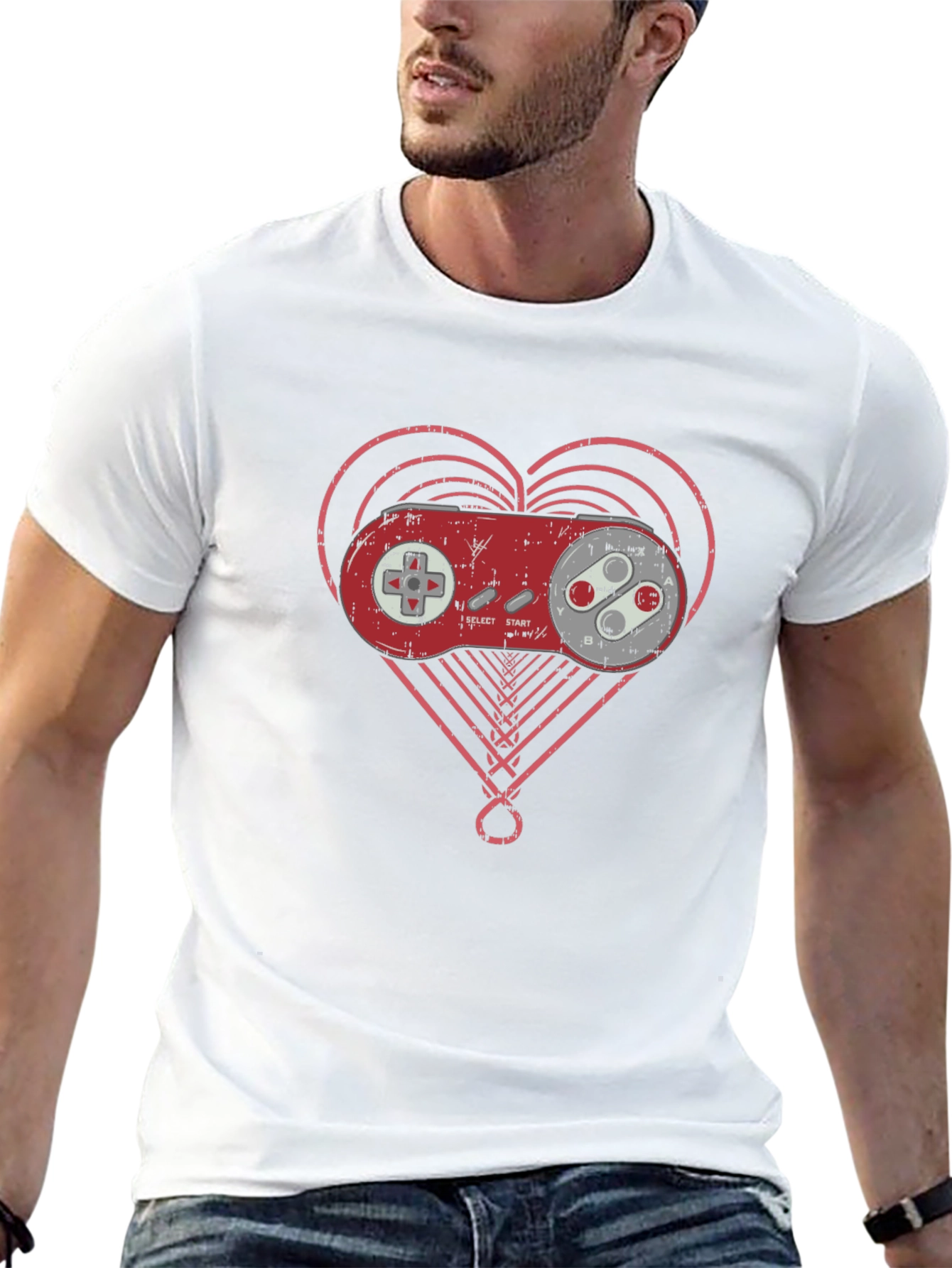 Black Retro Gamer Heart T-Shirt - Black Cotton Tee view 13