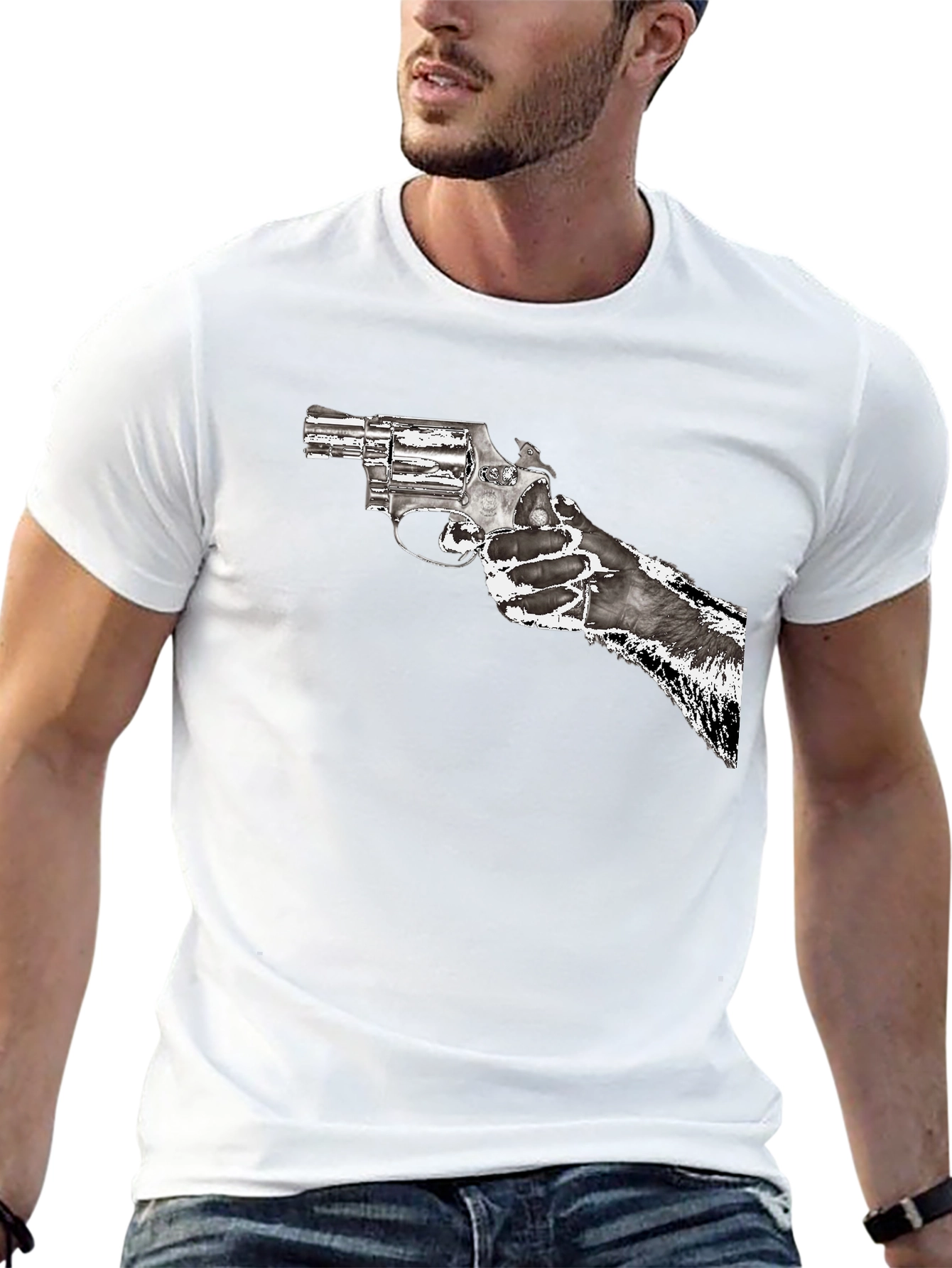Black Gun Graphic T-Shirt - Black Cotton Blend view 13