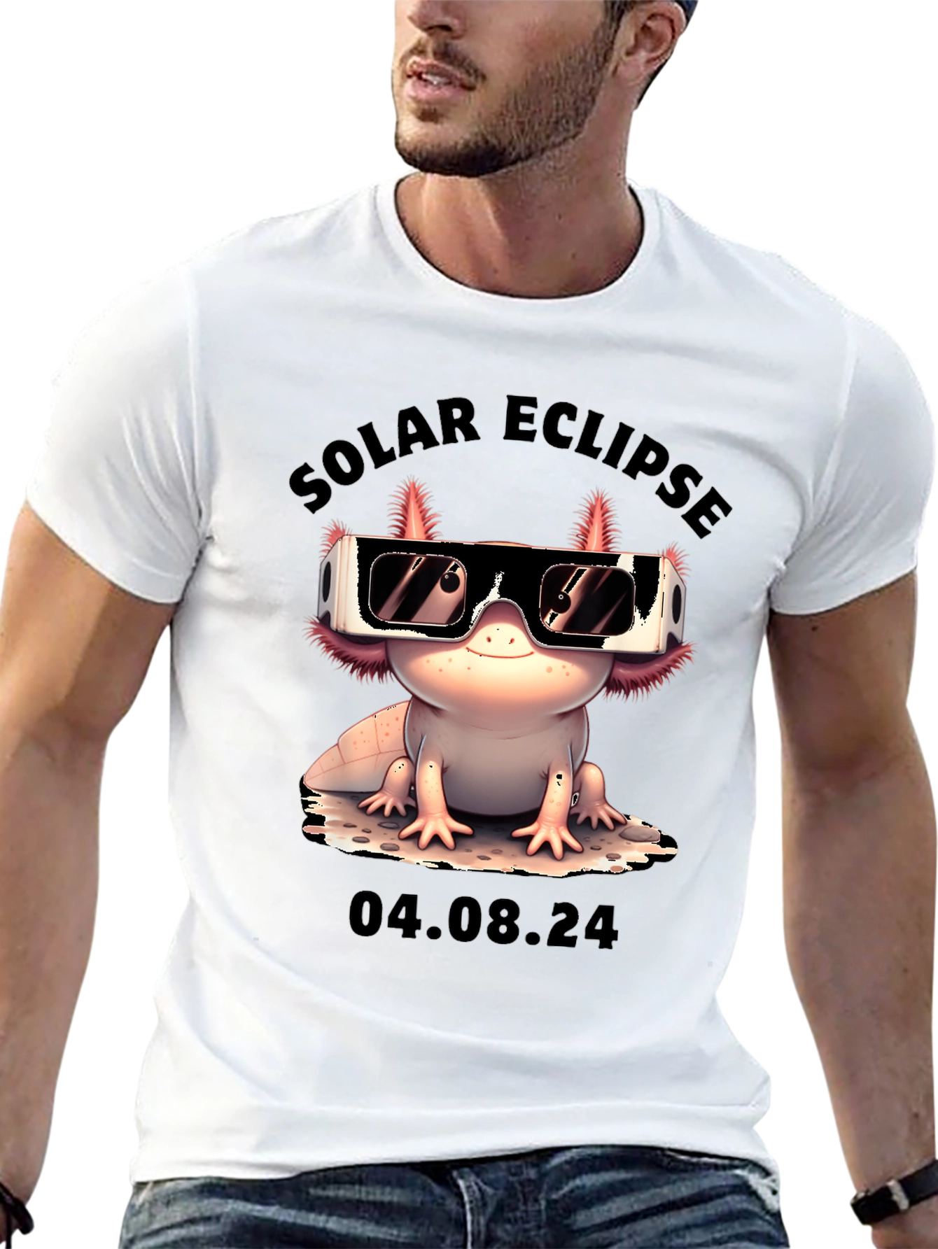 Black Solar Eclipse Axolotl T-Shirt - August 4, 2024 view 13