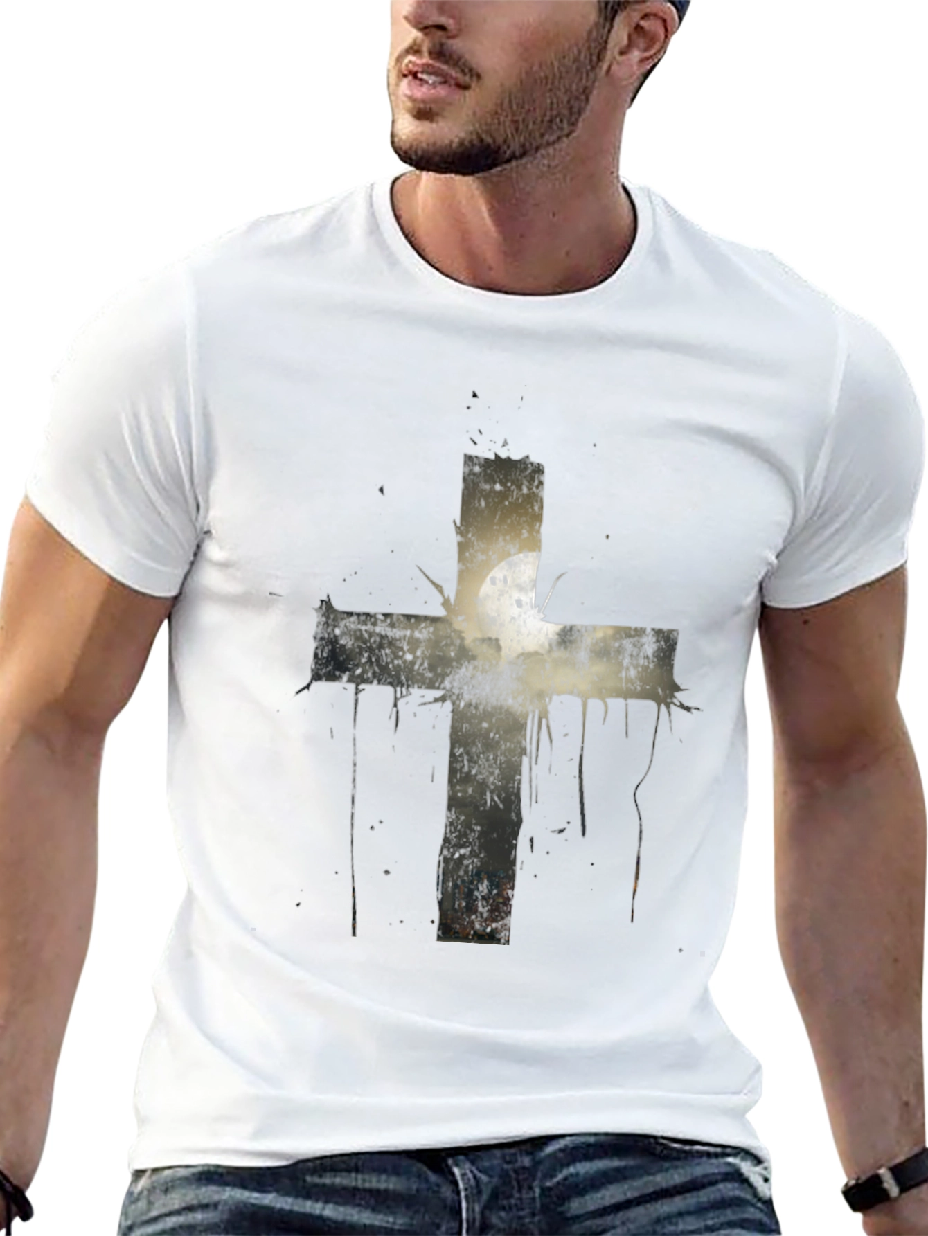 Black Grunge Cross Graphic Print Tee - Black view 13