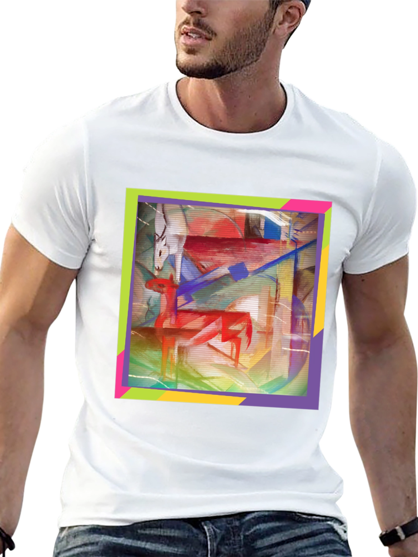 Black Abstract Deer Graphic Tee - Artistic Menswear view 13