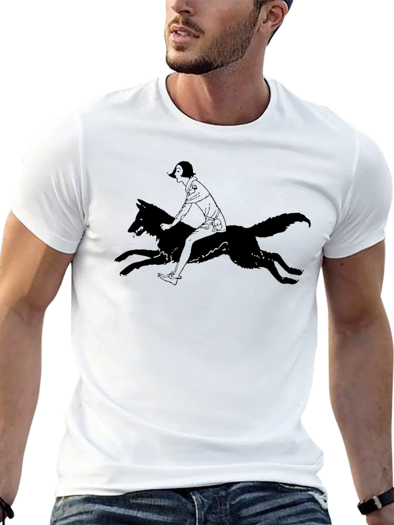 Black Black Tee - Girl Riding Wolf Graphic view 13