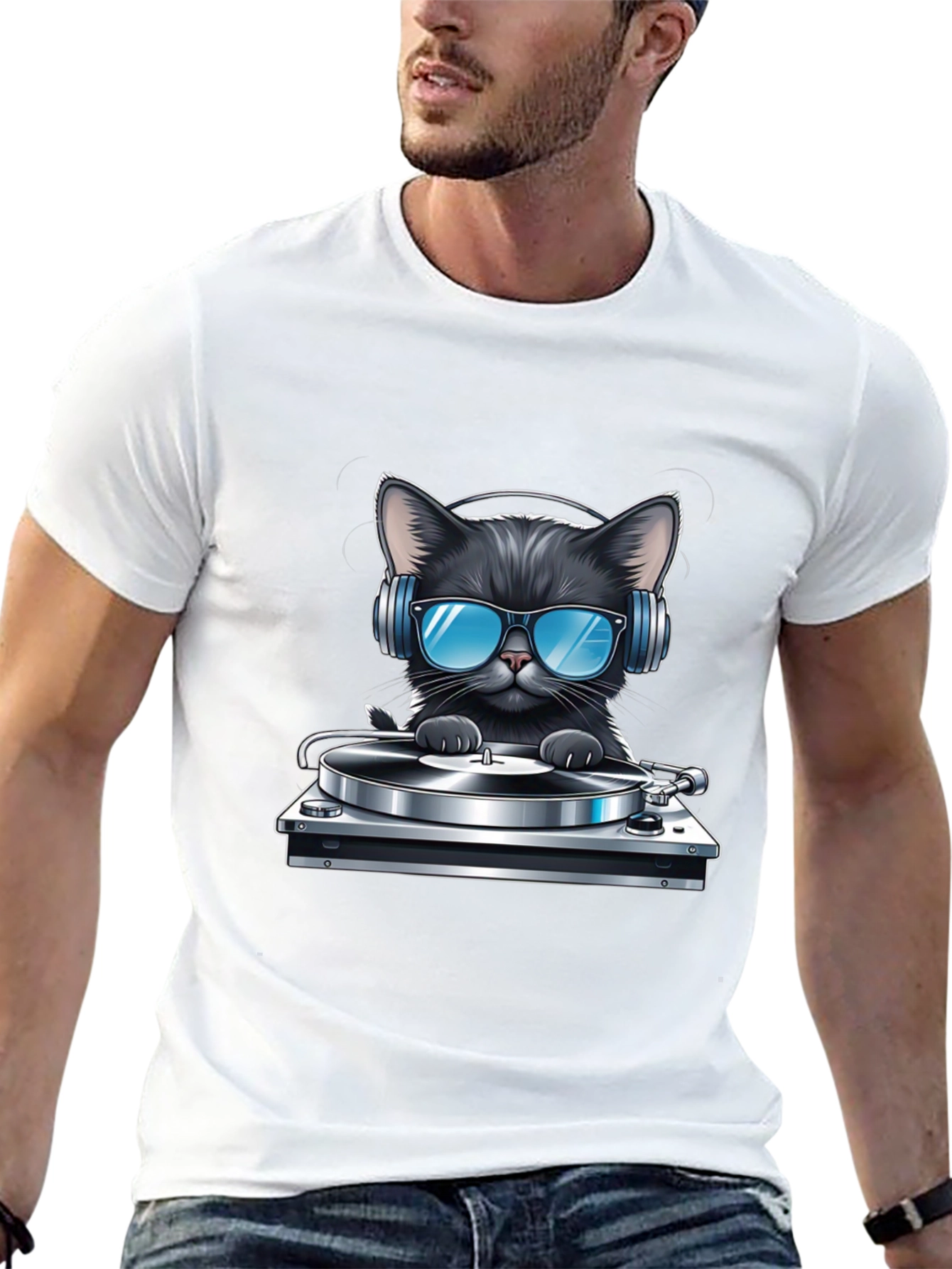 Black DJ Cat T-Shirt - Black view 13