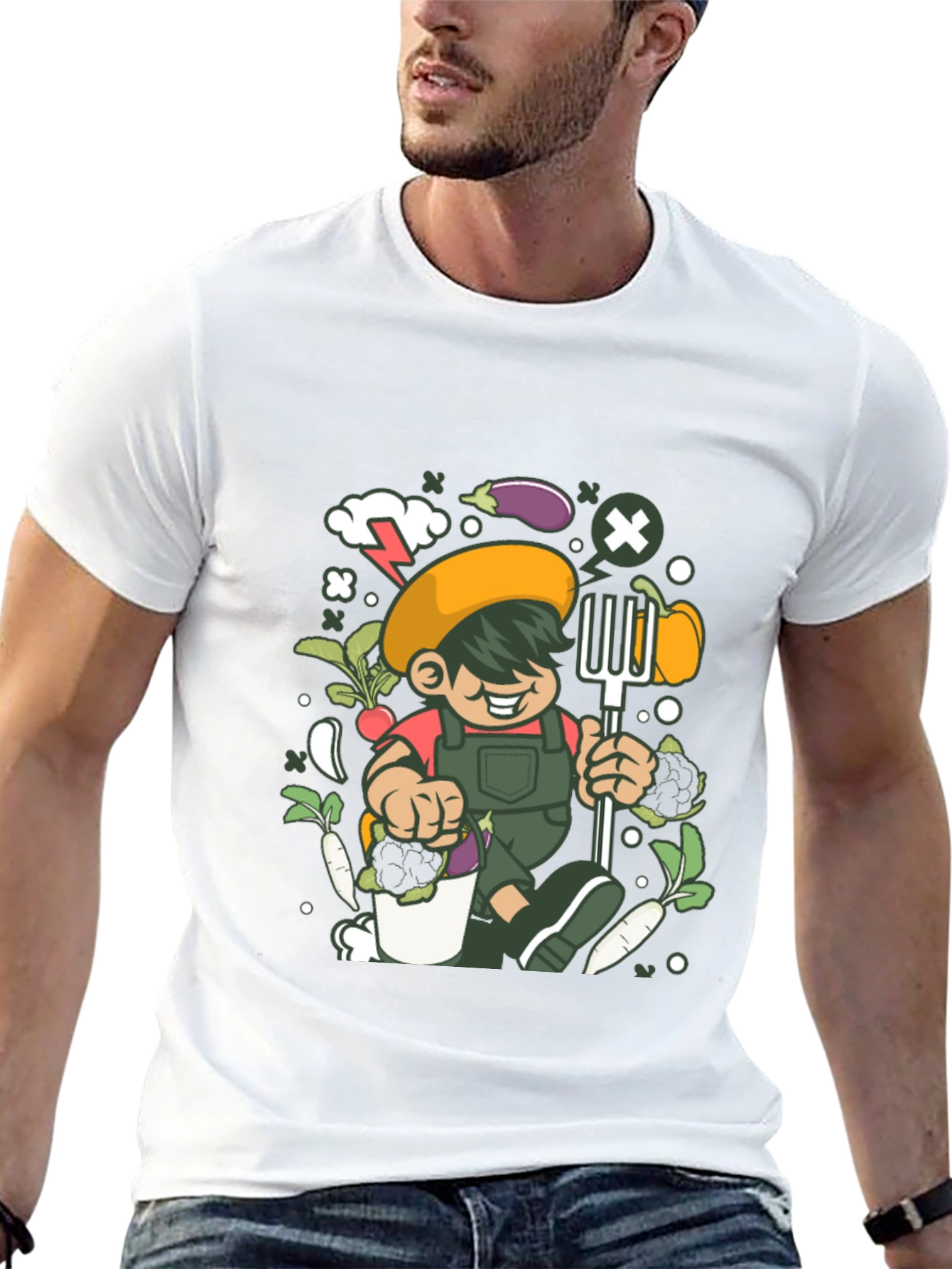 Black Gardener Cartoon T-Shirt, Black Unisex Tee view 13