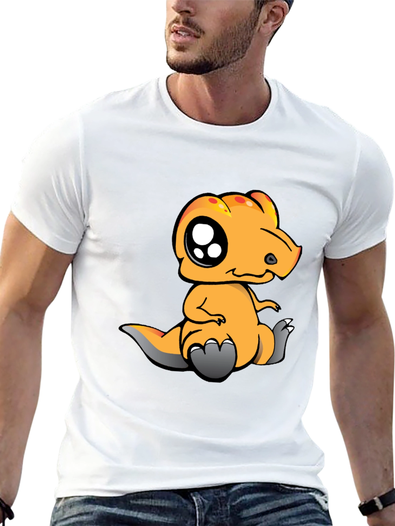 Black Cartoon Dinosaur Graphic Tee - Black Cotton T-Shirt view 13