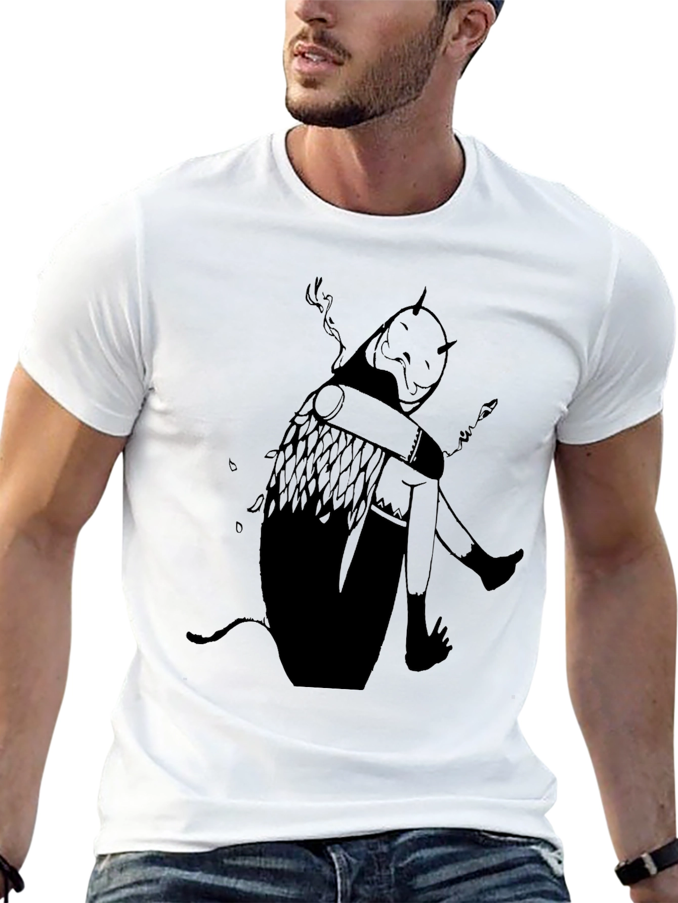 Black Graphic Print T-Shirt - Dark Art Style view 13