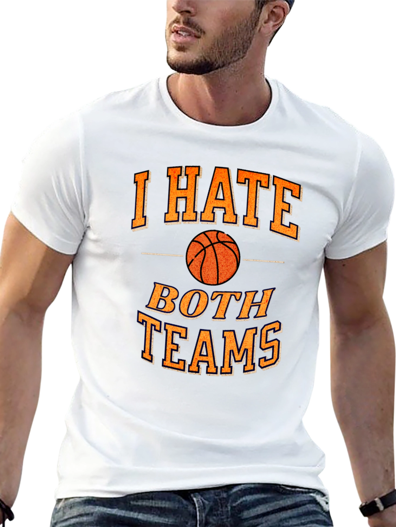 Black Funny Basketball I Hate Both Teams T-Shirt view 13