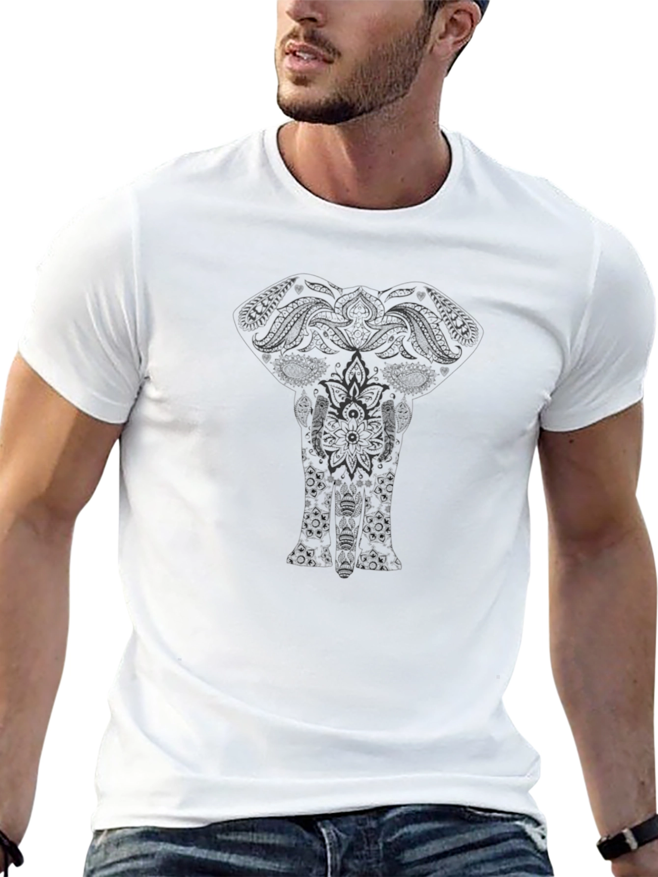 Black Elephant Mandala Graphic Black T-Shirt view 13