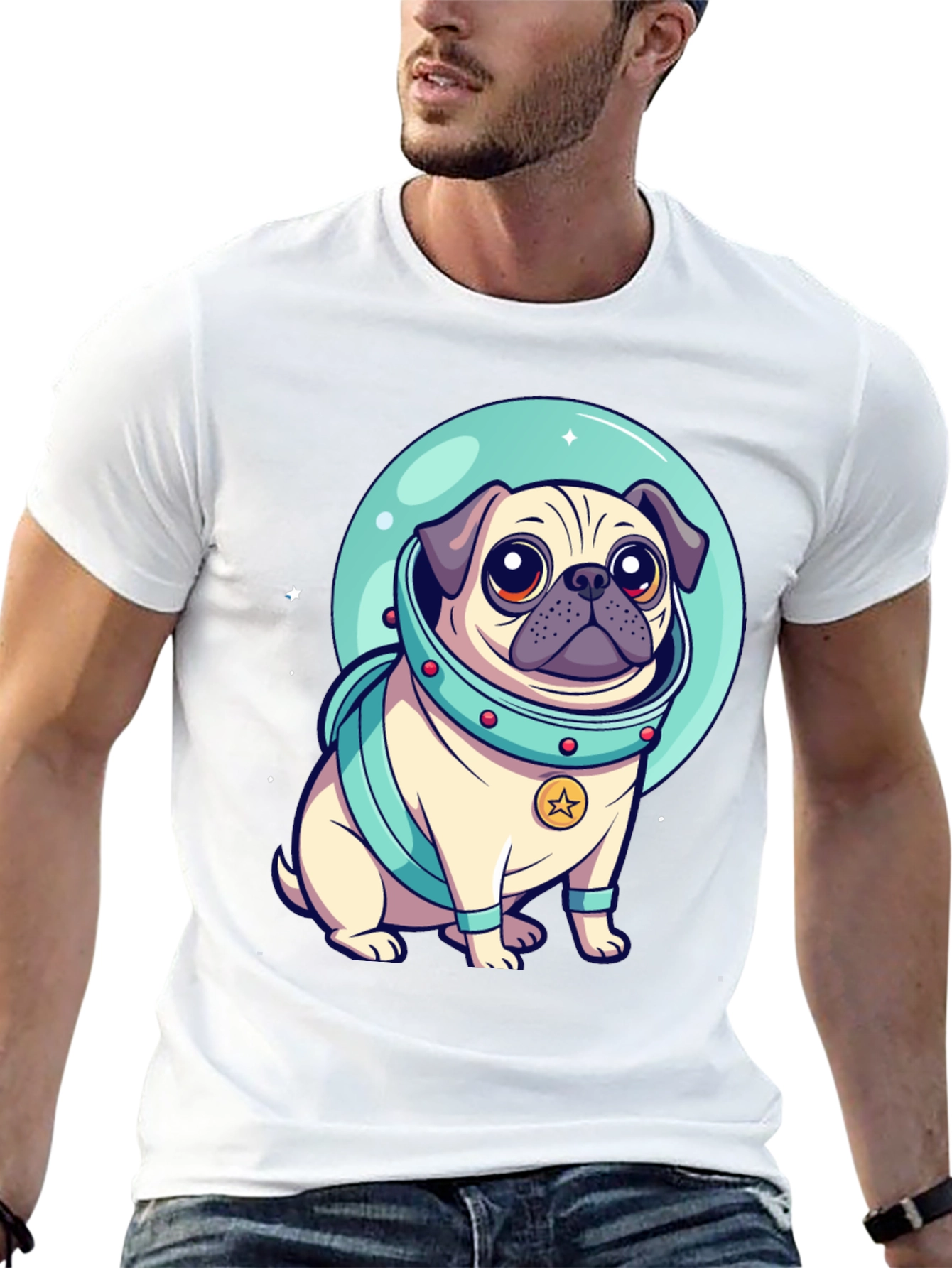 Black Astronaut Pug Graphic Tee - Space Dog Lover view 13