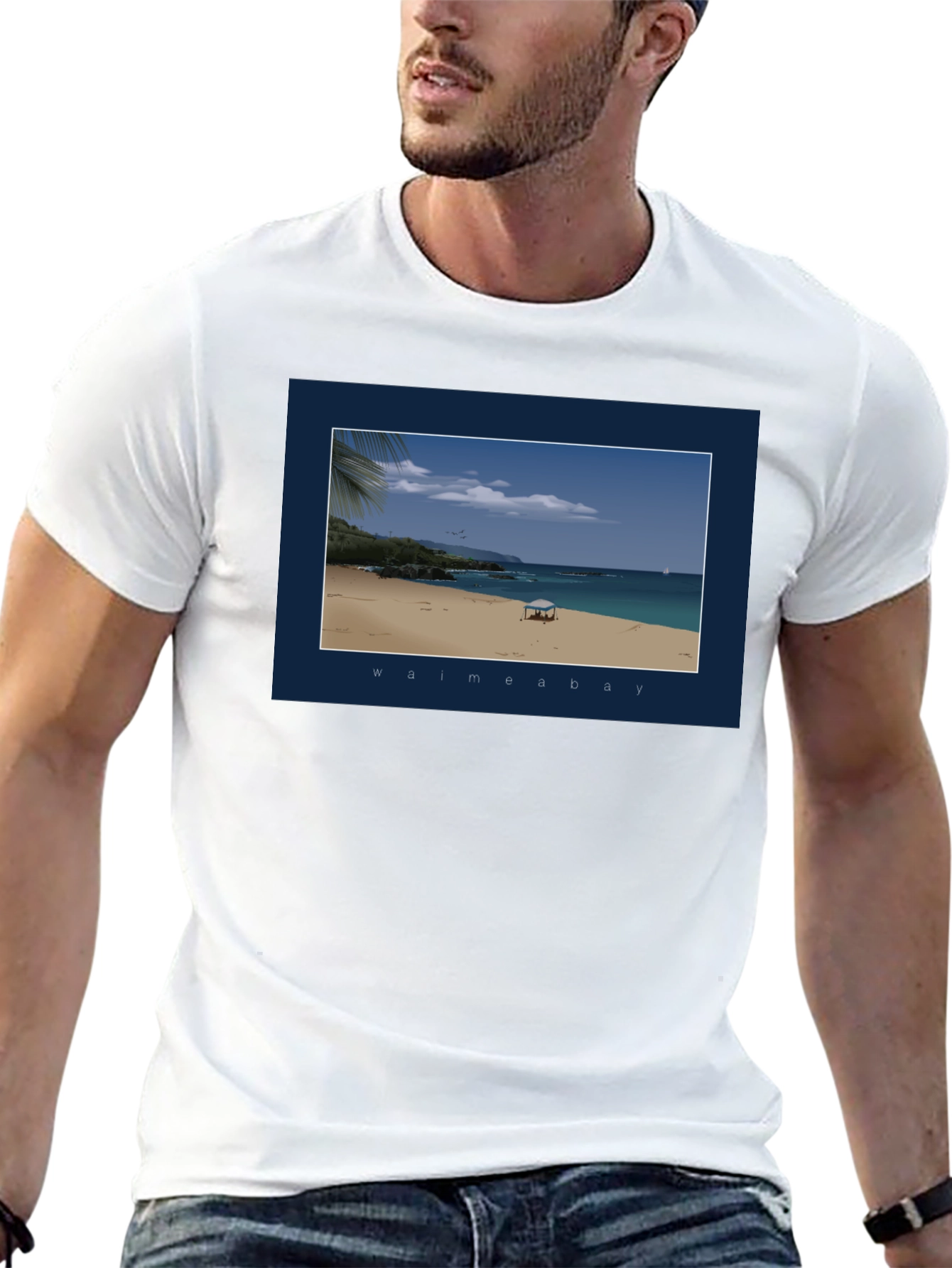 Black Waimea Bay Graphic T-Shirt - Beach Scene Print view 13