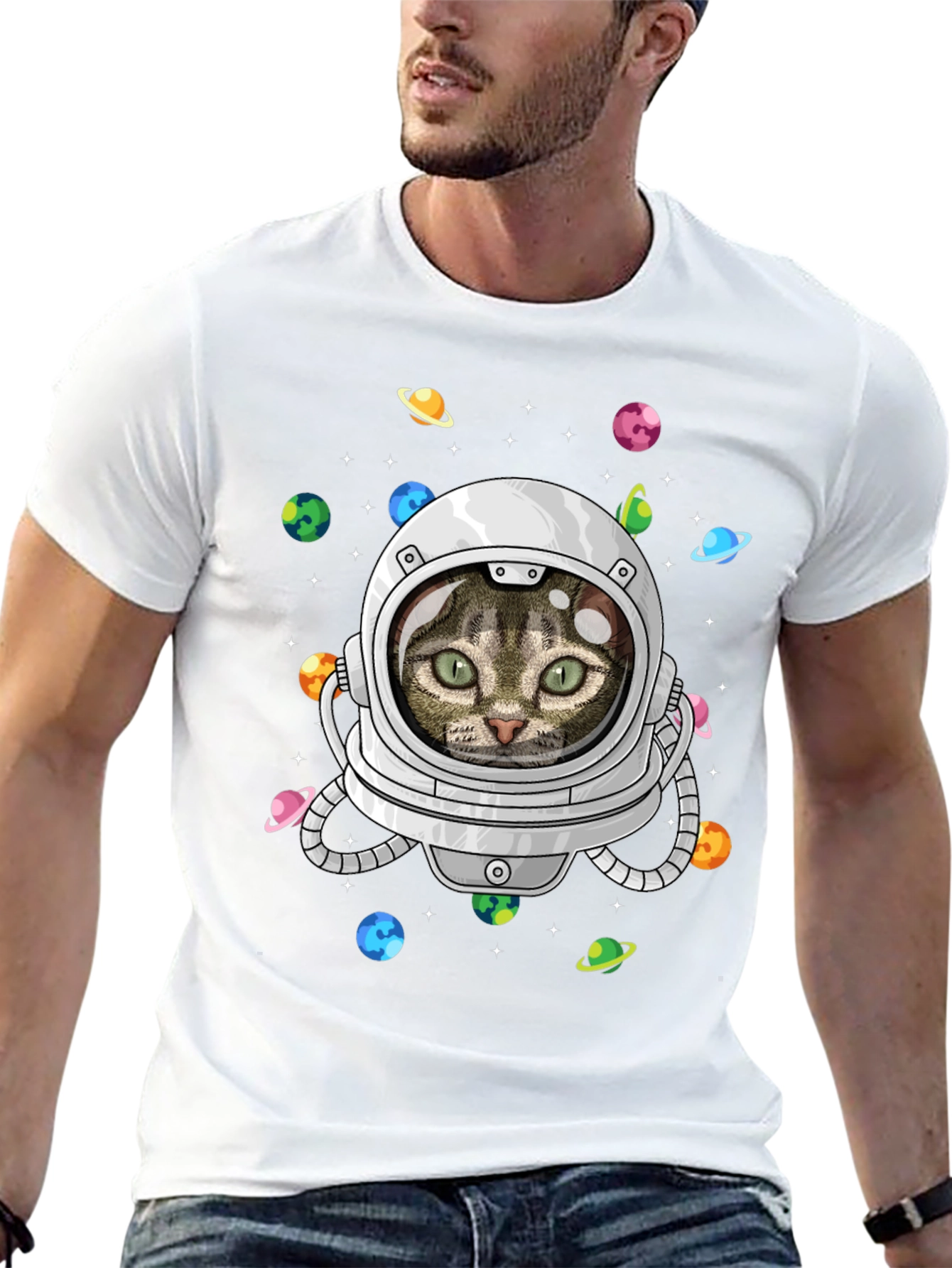 Black Astronaut Cat T-Shirt view 13