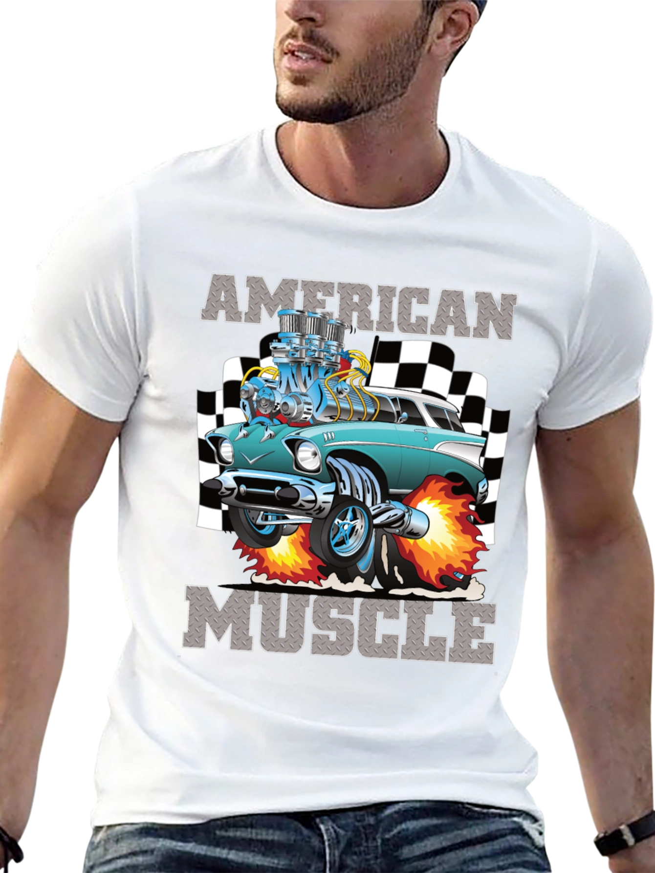 Black American Muscle Car Graphic T-Shirt view 13