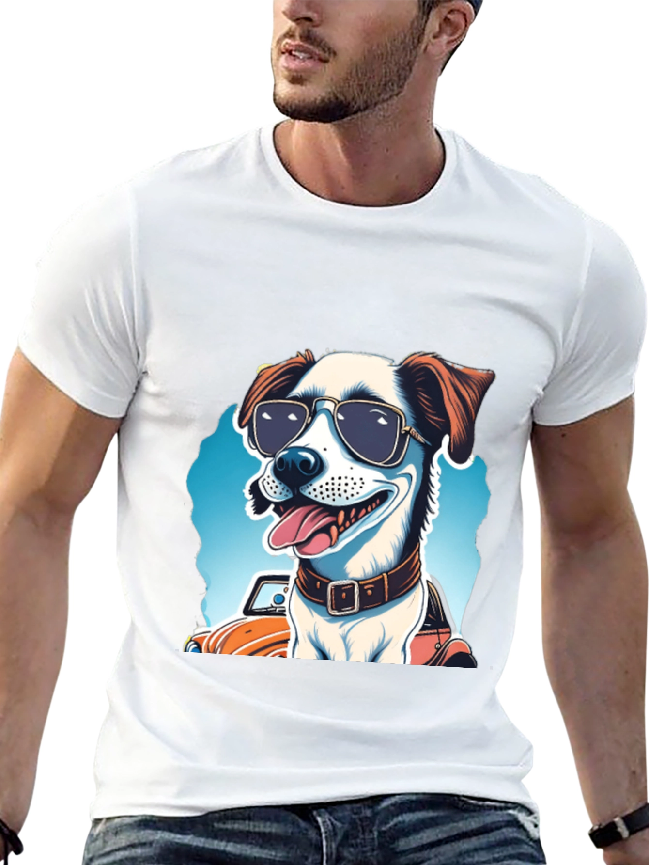 Black Cool Dog Tee: Sunglasses Pup Car Ride view 13