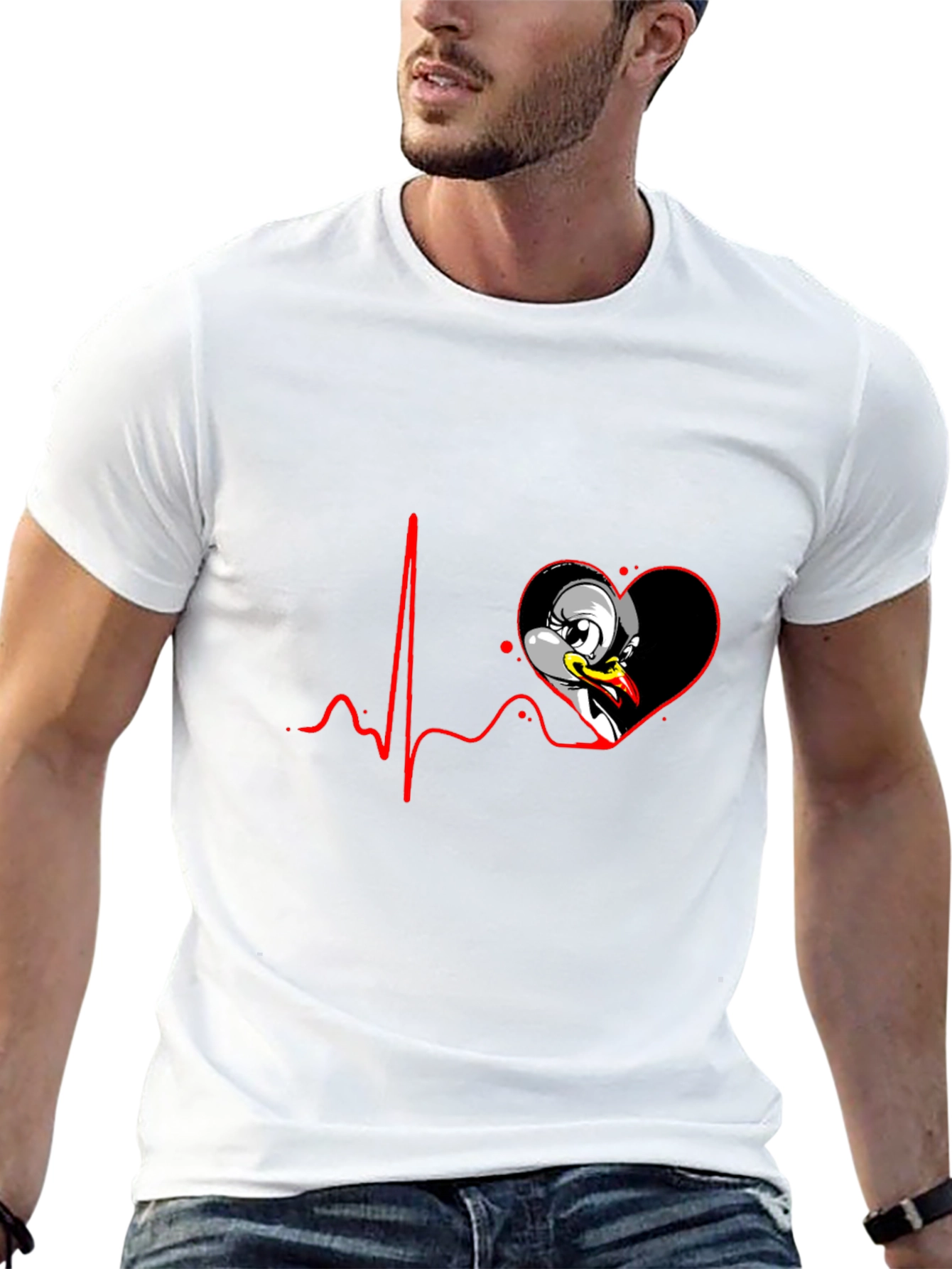 Black Cartoon Heartbeat Duck Tee view 13