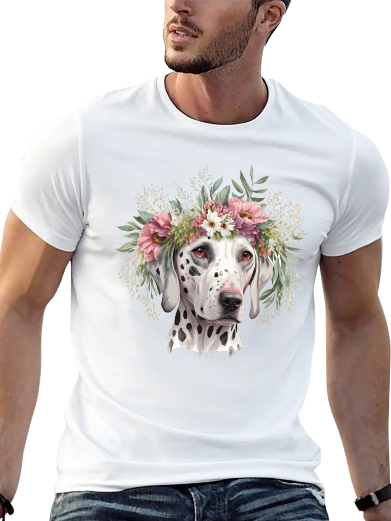 Black Dalmatian Flower Crown T-Shirt view 13