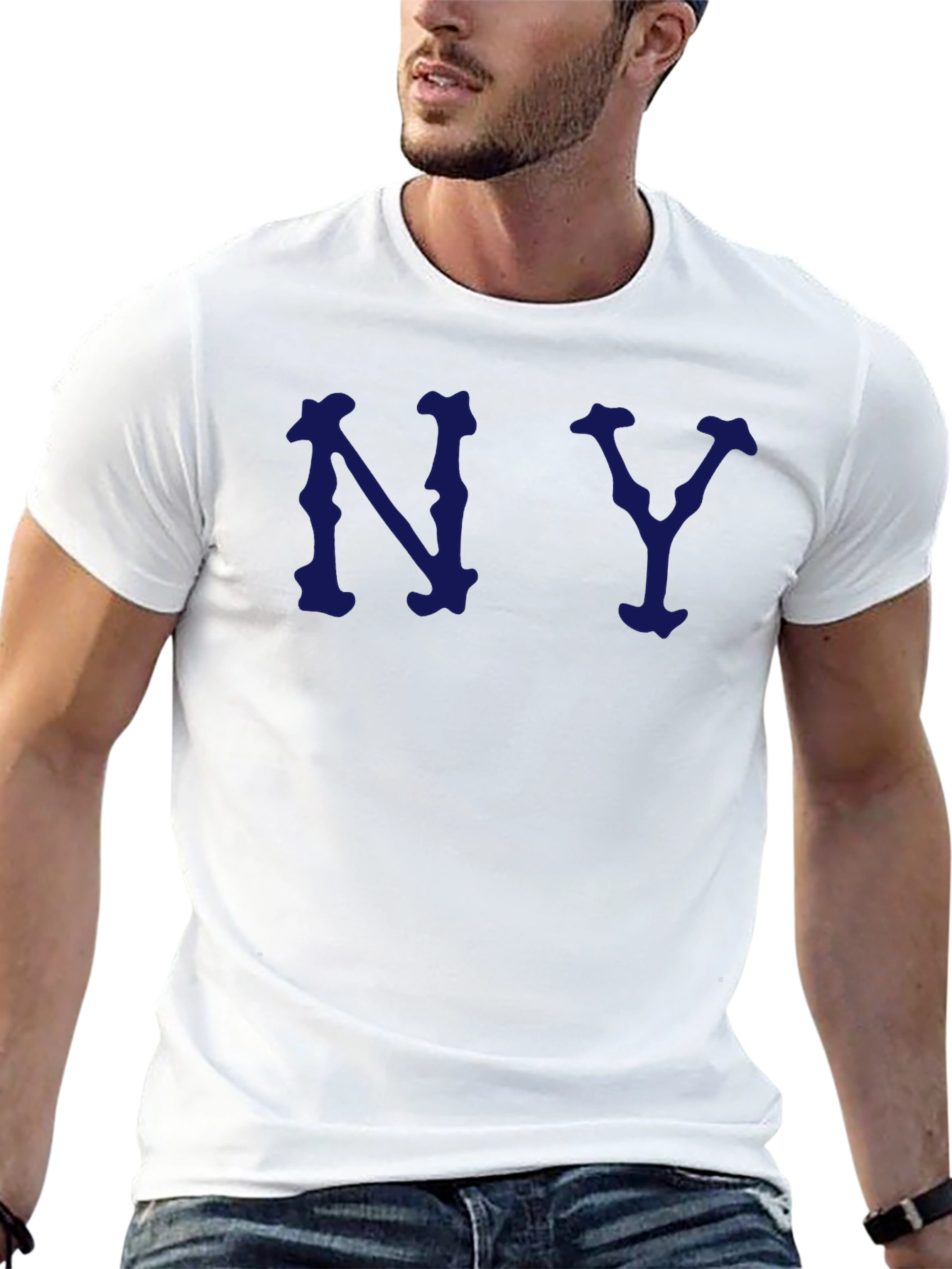 Black NY Letter Graphic Tee - Short Sleeve, Crew Neck, Casual Fit view 13