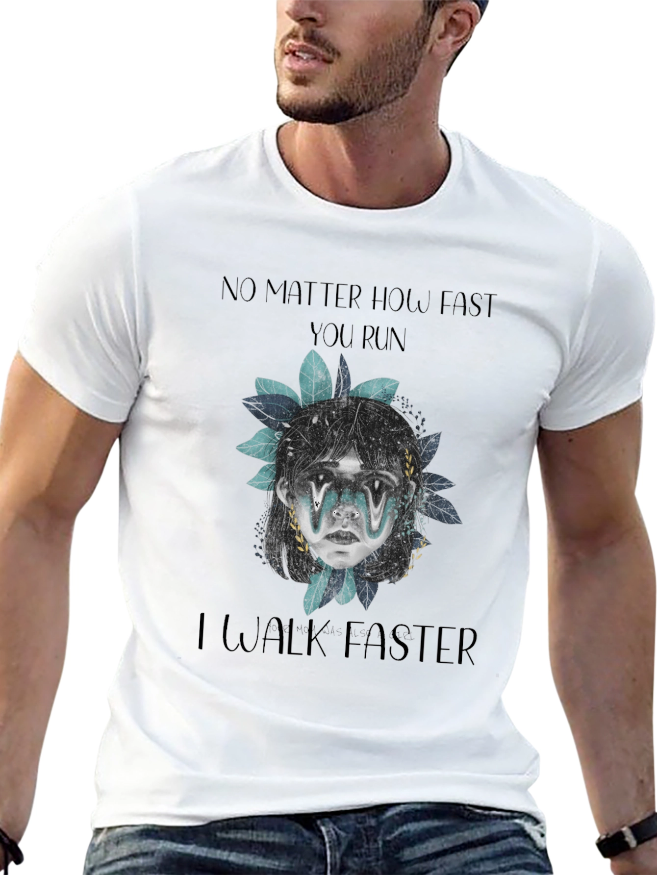 Black Humorous "I Walk Faster" Graphic Tee view 13