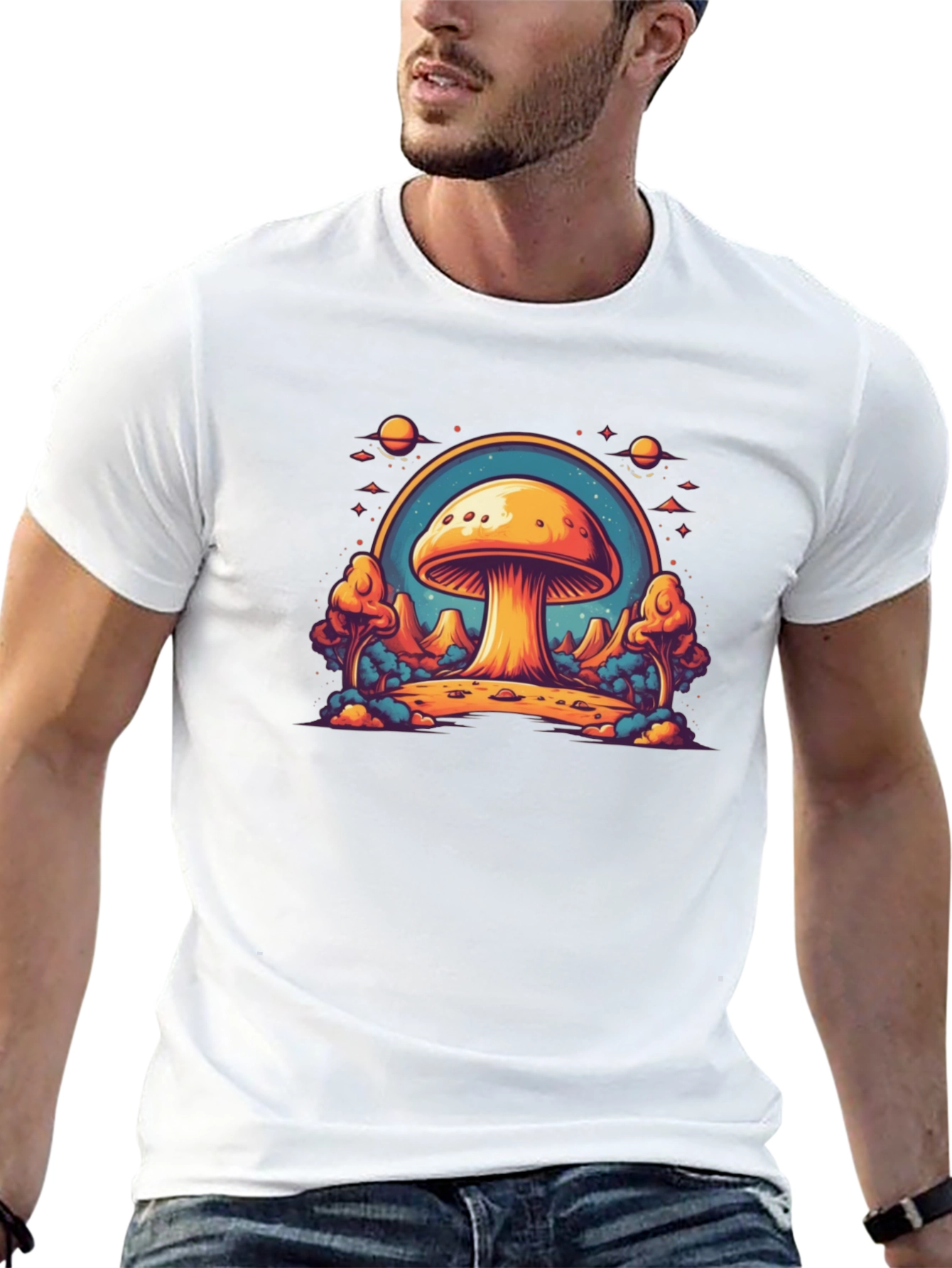 Black Psychedelic Mushroom T-Shirt - Trippy Space Design view 13