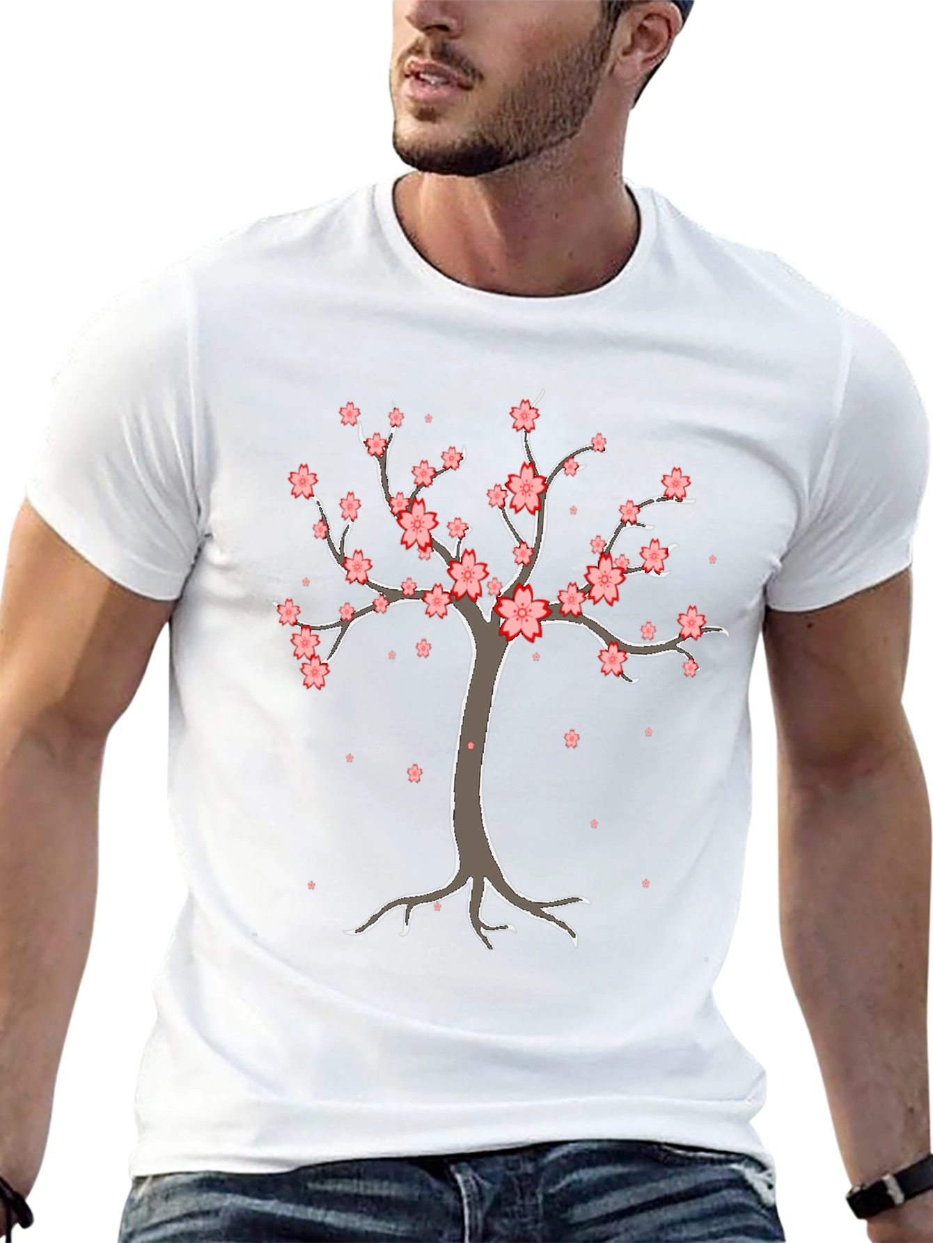 Black Cherry Blossom Tree Graphic Tee - Black Cotton T-Shirt view 13