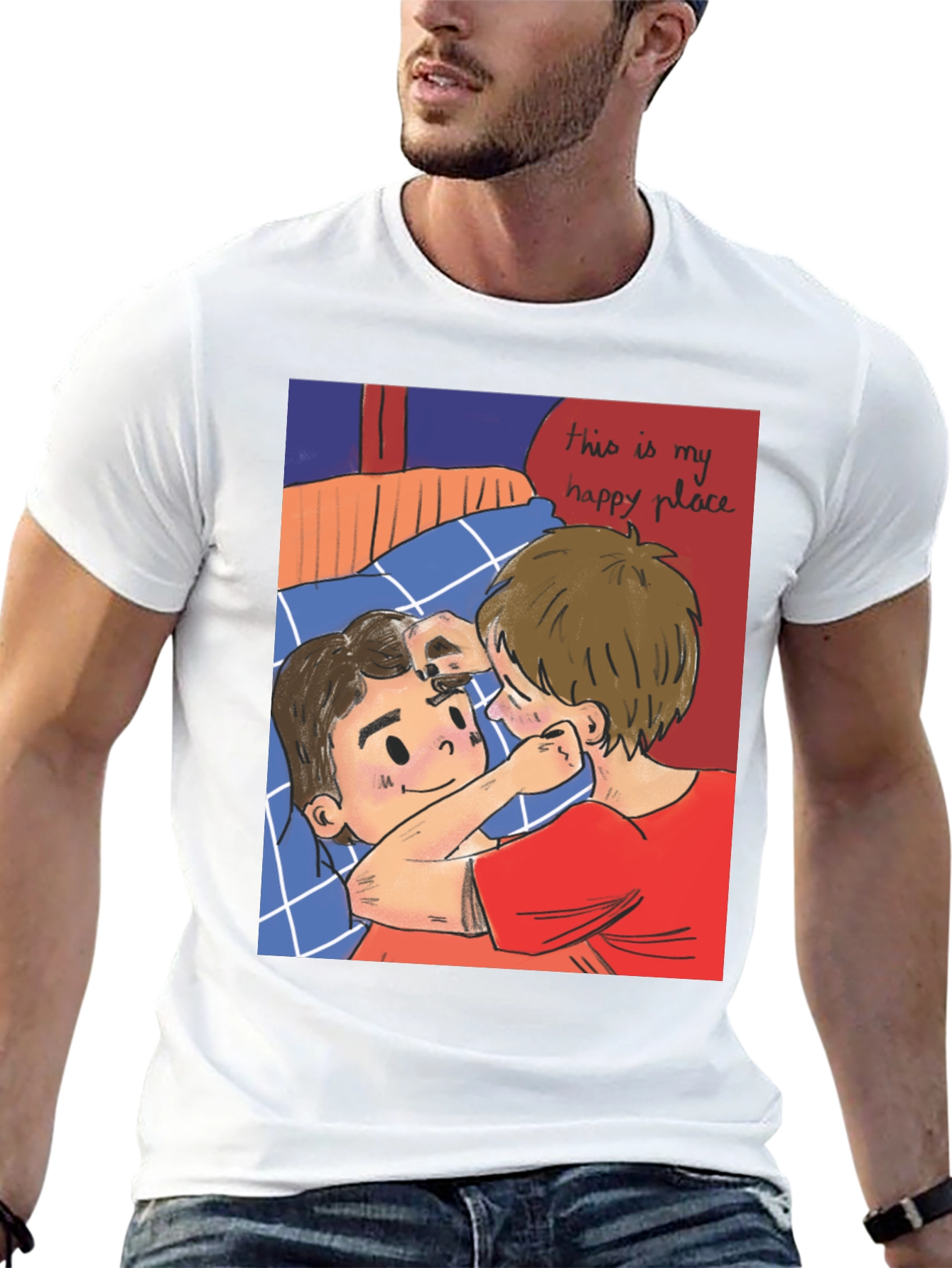 Black Romantic Cartoon Couple Graphic Tee view 13